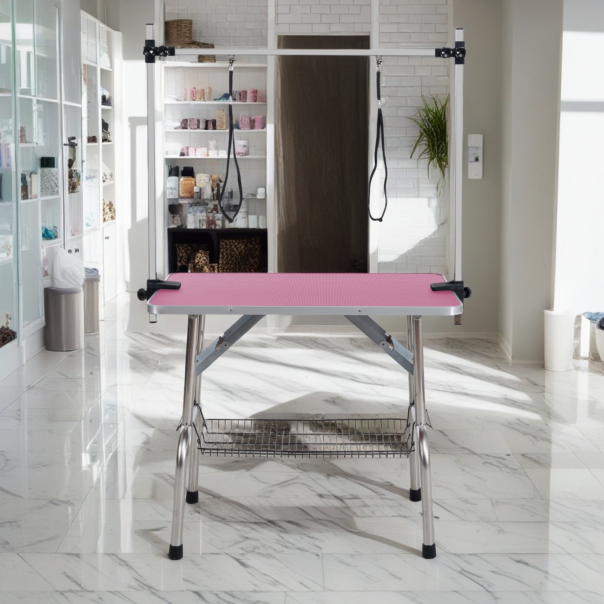 Pefilos 36" Dog Pet Grooming Table, Adjustable Arm Foldable Non-Slip Top, Rust-Proof, Waterproof, Warp-Free Trimming Table for Pets, Pink Pefilos 36" Dog Pet Grooming Table, Adjustable Arm Foldable Non-Slip Top, Rust-Proof, Waterproof, Warp-Free Trimming Table for Pets, Pink