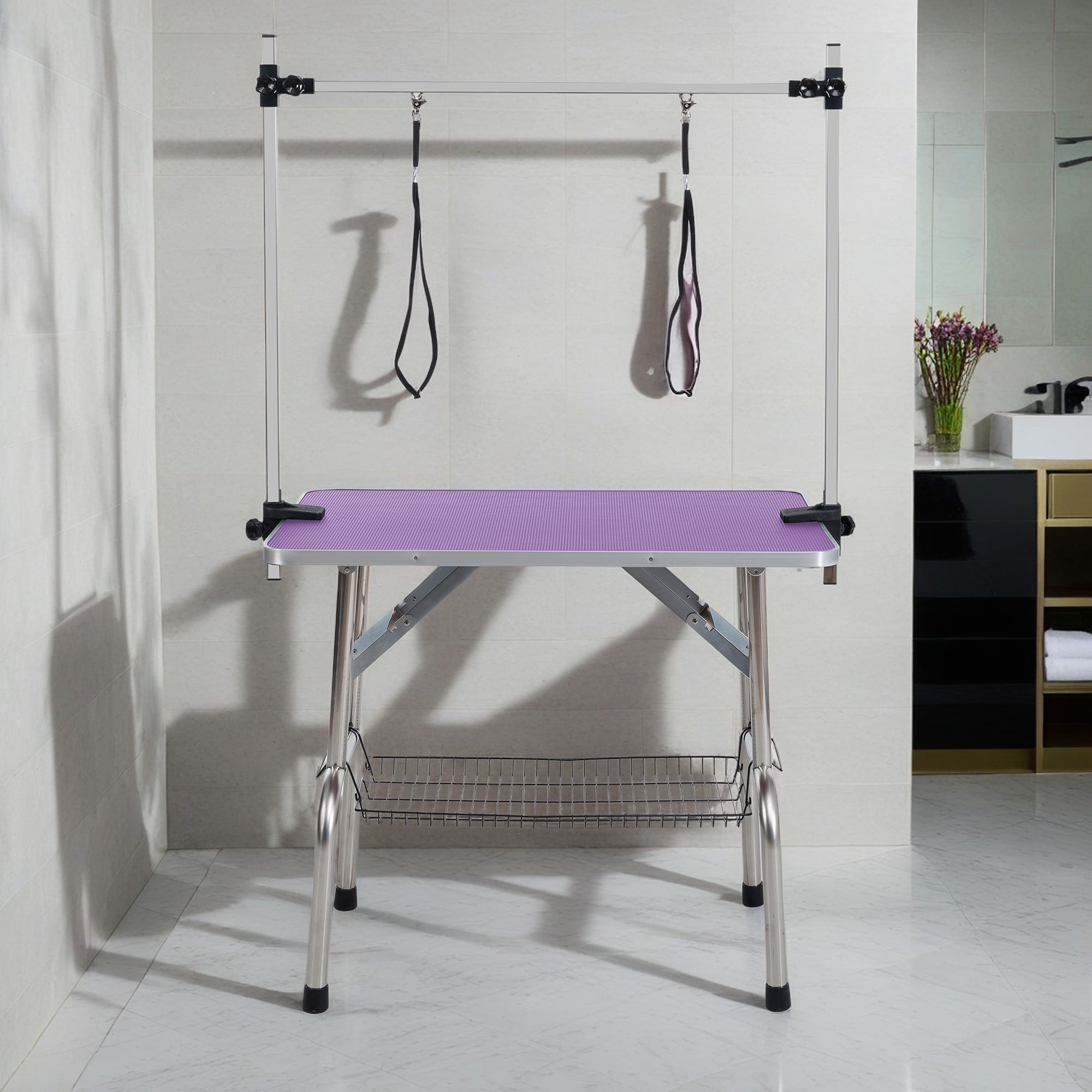Pefilos 36" Dog Pet Grooming Table, Adjustable Arm Foldable Non-Slip Top, Rust-Proof, Waterproof, Warp-Free Trimming Table for Pets, Purple Pefilos 36" Dog Pet Grooming Table, Adjustable Arm Foldable Non-Slip Top, Rust-Proof, Waterproof, Warp-Free Trimming Table for Pets, Purple