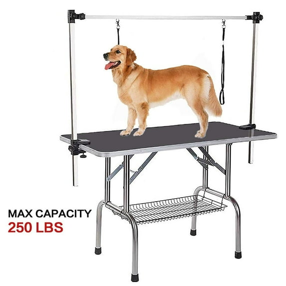 Pefilos 36" Folding Dog Pet Grooming Table for Medium Small Dogs Professional Portable Trimming Table with Arm/Noose/Mesh Tray, Black