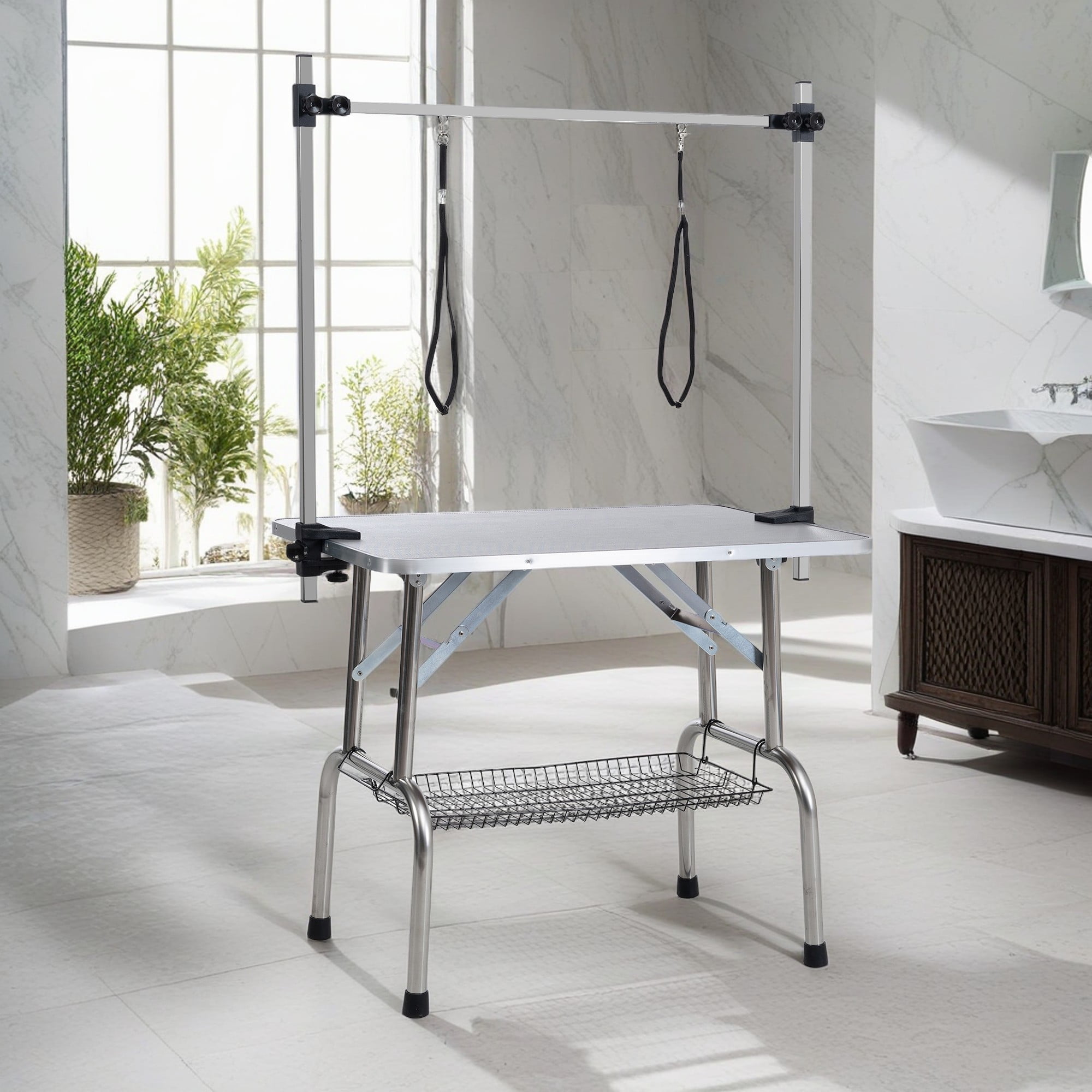Pefilos 36" Pet Grooming Table for Large Dogs Adjustable Height Portable Trimming Table Drying Table w/Arm/Noose/Mesh Tray, Gray Pefilos 36" Pet Grooming Table for Large Dogs Adjustable Height Portable Trimming Table Drying Table w/Arm/Noose/Mesh Tray, Gray
