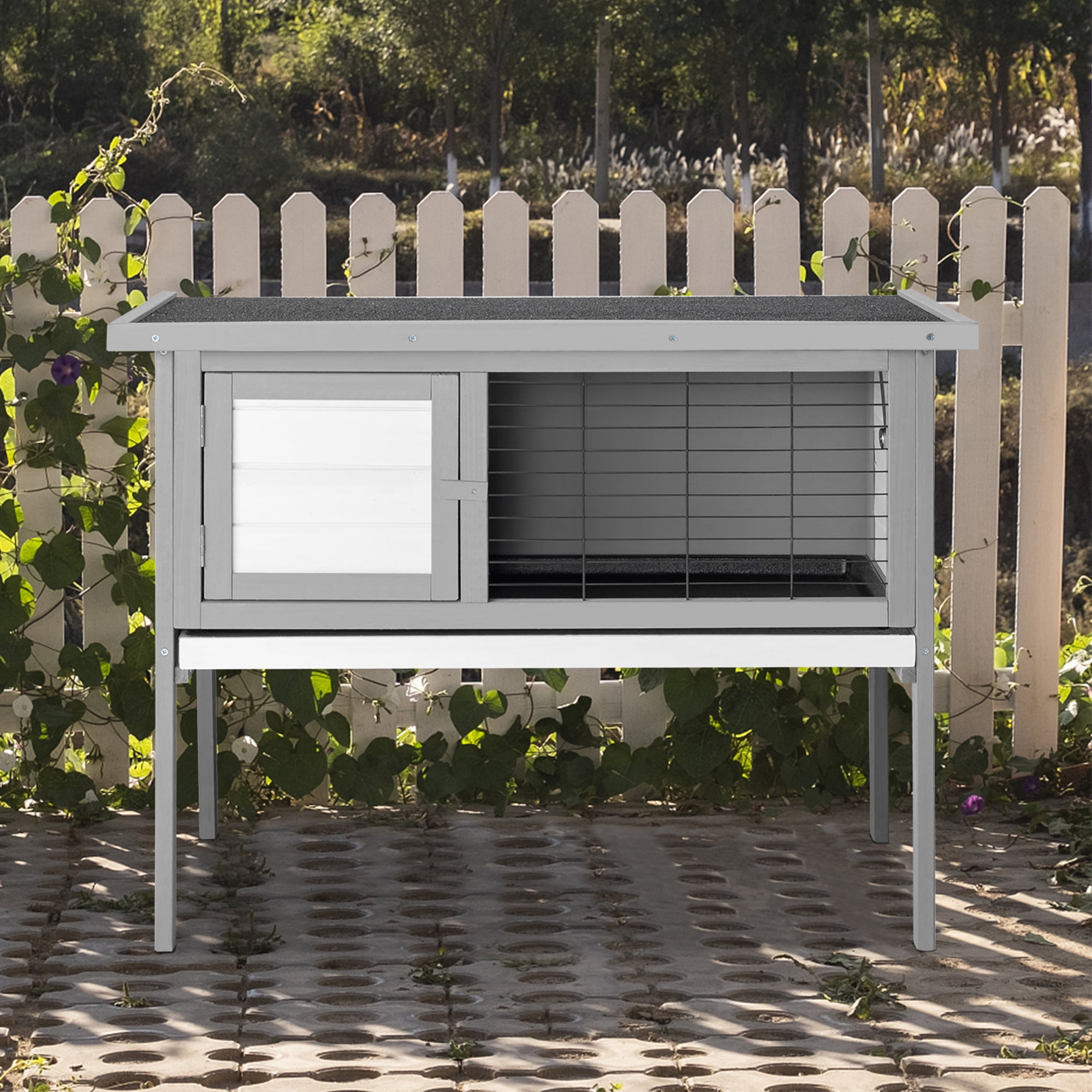 Pefilos 36" Rabbit Hutch for Indoor Wooden Pet Cages Bunny, Guinea Pig House Rabbit Cage, Gray