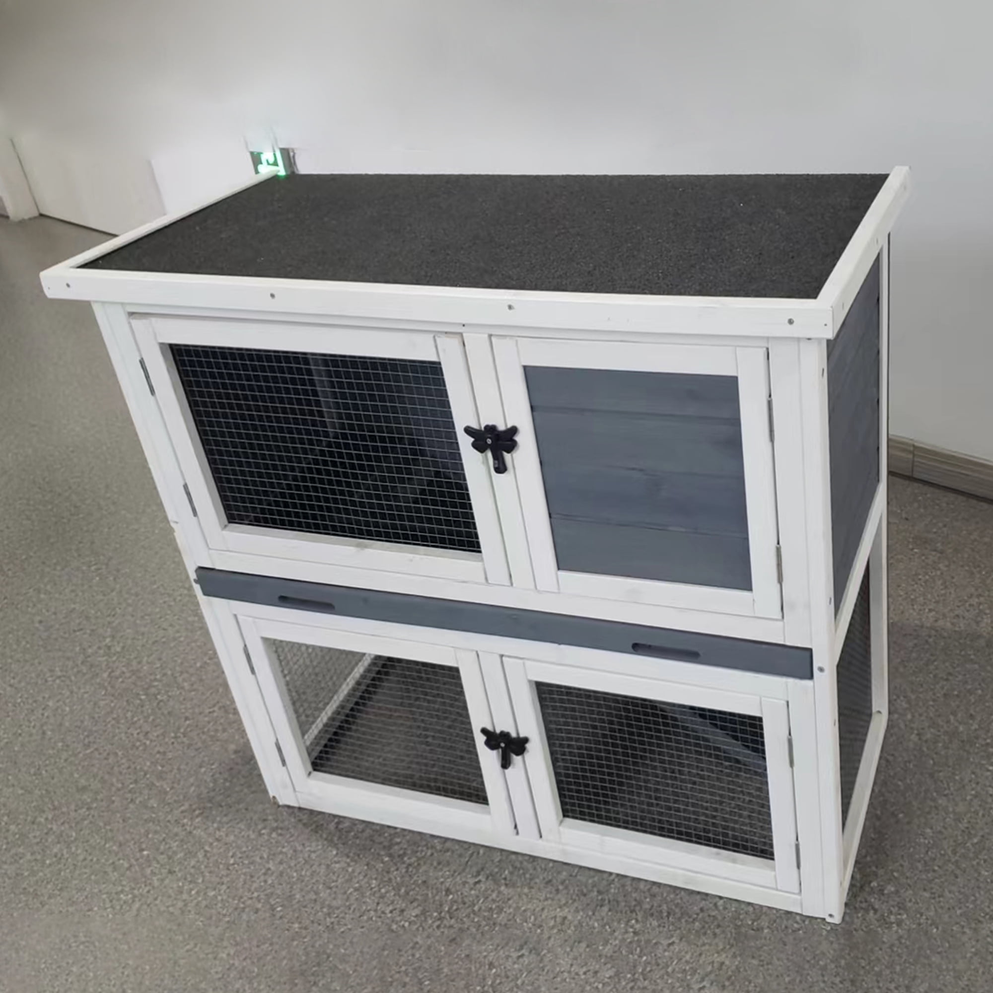 Pefilos 36" Solid Wooden Rabbit Hutches with Easy Clear Tray 2-Layer Rabbit Cages for Outdoor Hen House Open-able Roof, Gray Pefilos 36" Solid Wooden Rabbit Hutches with Easy Clear Tray 2-Layer Rabbit Cages for Outdoor Hen House Open-able Roof, Gray