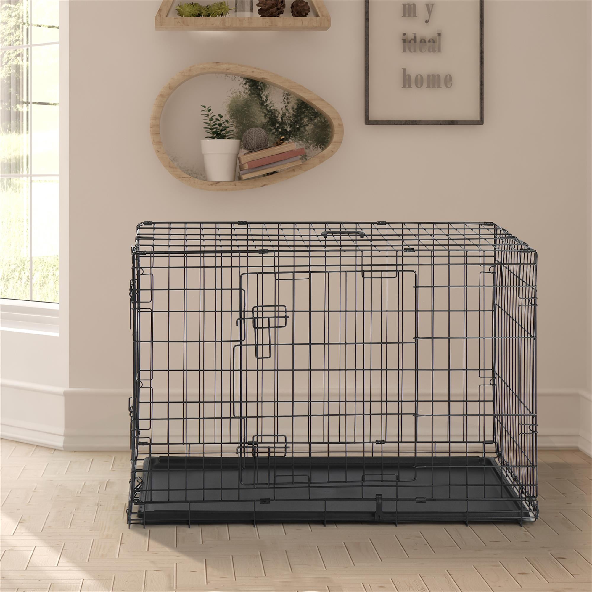 Pefilos 36" Wire Dog Crate with Tray, Pet Kennel Cat Folding Steel Animal Playpen, Black Pefilos 36" Wire Dog Crate with Tray, Pet Kennel Cat Folding Steel Animal Playpen, Black