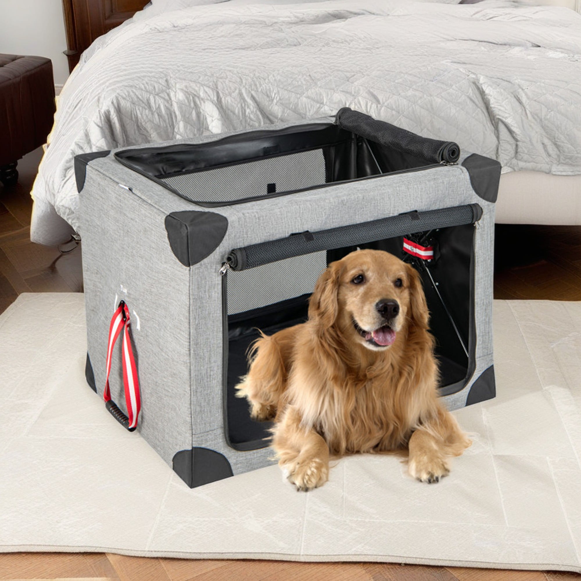 Pefilos 37" 3-Door Portable Soft-Sided Folding Soft Dog Travel Crate Kennel, Dog Crate with Removable Pad and Metal Frame-XL, Gray Pefilos 37" 3-Door Portable Soft-Sided Folding Soft Dog Travel Crate Kennel, Dog Crate with Removable Pad and Metal Frame-XL, Gray
