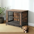 thumbnail image 1 of Pefilos 32.8" Furniture Style Dog Crates for Indoor, Pet Kennels with Removable Trays and 2 Sliding Doors, Heavy-Duty Dog Cage, Brown, 1 of 8