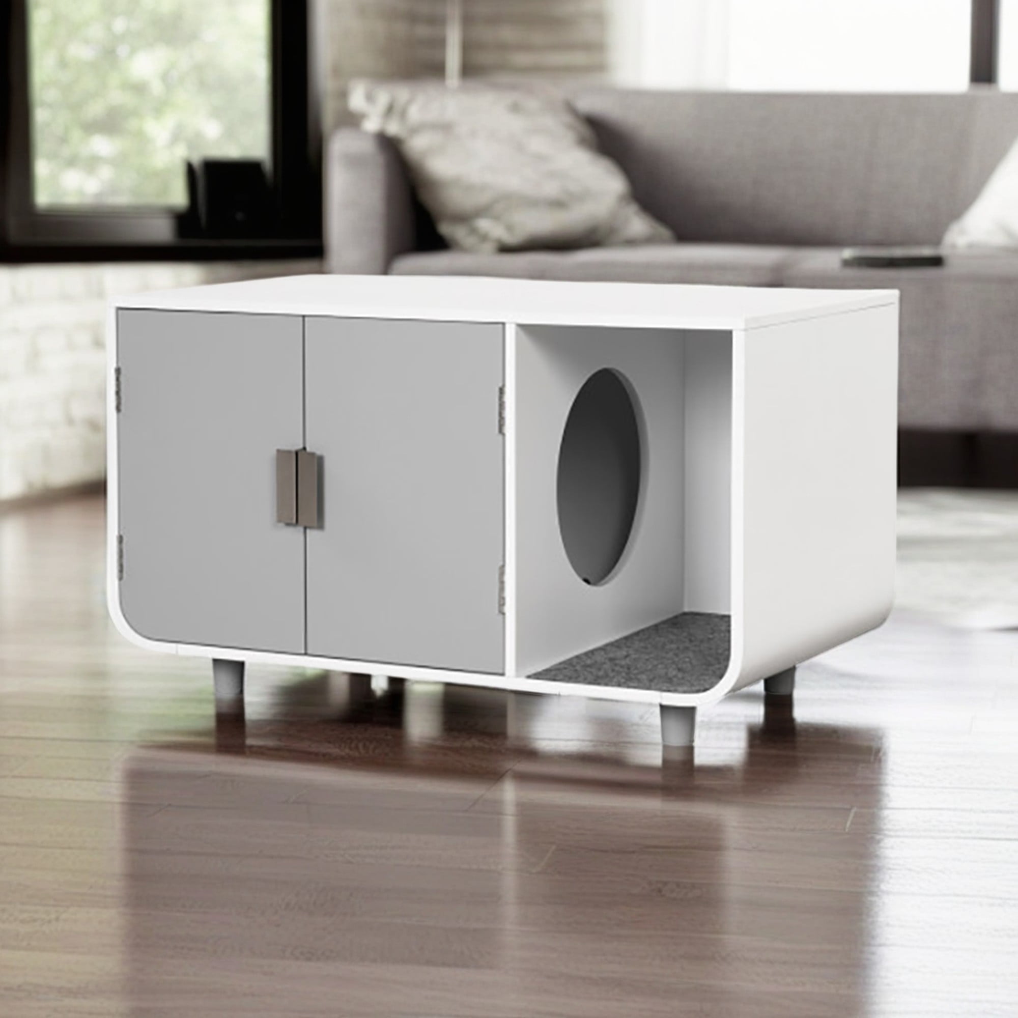 Pefilos 37" Cat Litter Box Enclosure, Modern Cat Litter Box Furniture Hidden, Indoor Cat House with Removable Mat, Gray Pefilos 37" Cat Litter Box Enclosure, Modern Cat Litter Box Furniture Hidden, Indoor Cat House with Removable Mat, Gray