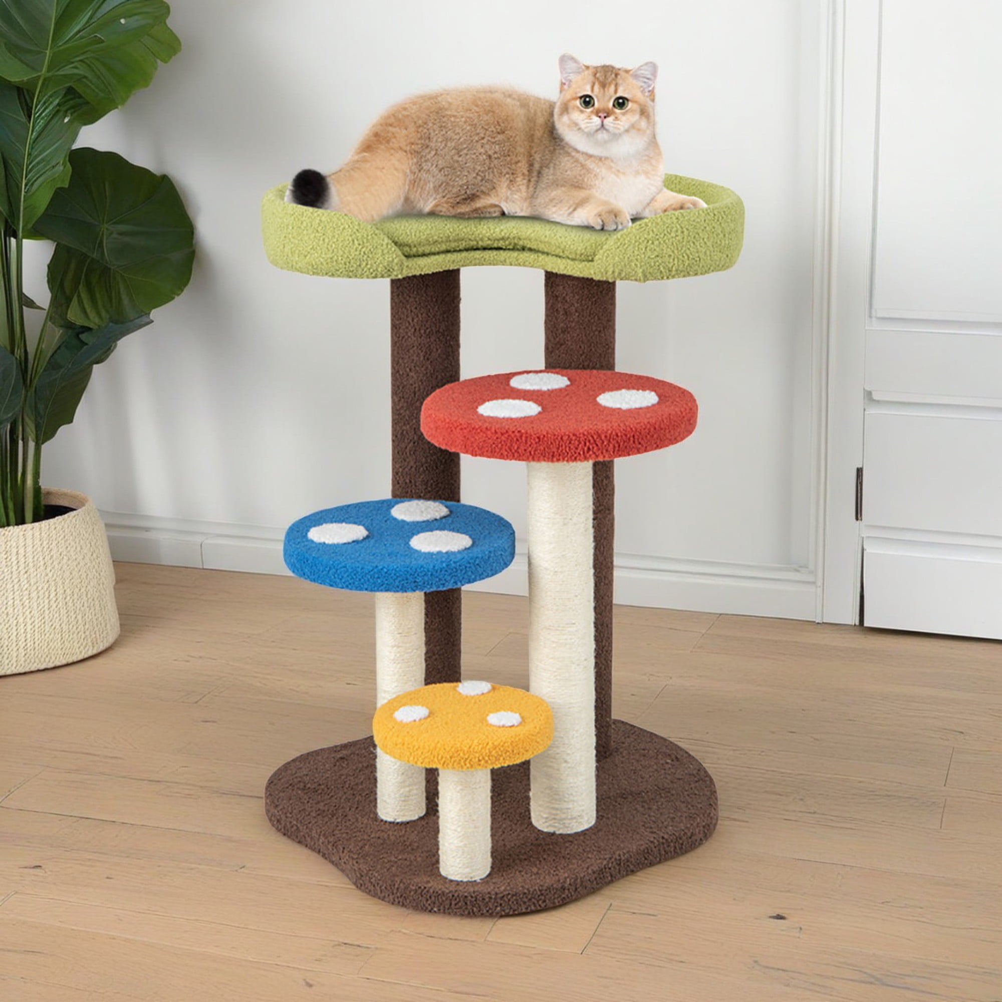 Pefilos 37" Cat Tree House, Small Cat Condo with Sisal Scratching Post, Mushroom Cat Tower, Multicolor Pefilos 37" Cat Tree House, Small Cat Condo with Sisal Scratching Post, Mushroom Cat Tower, Multicolor