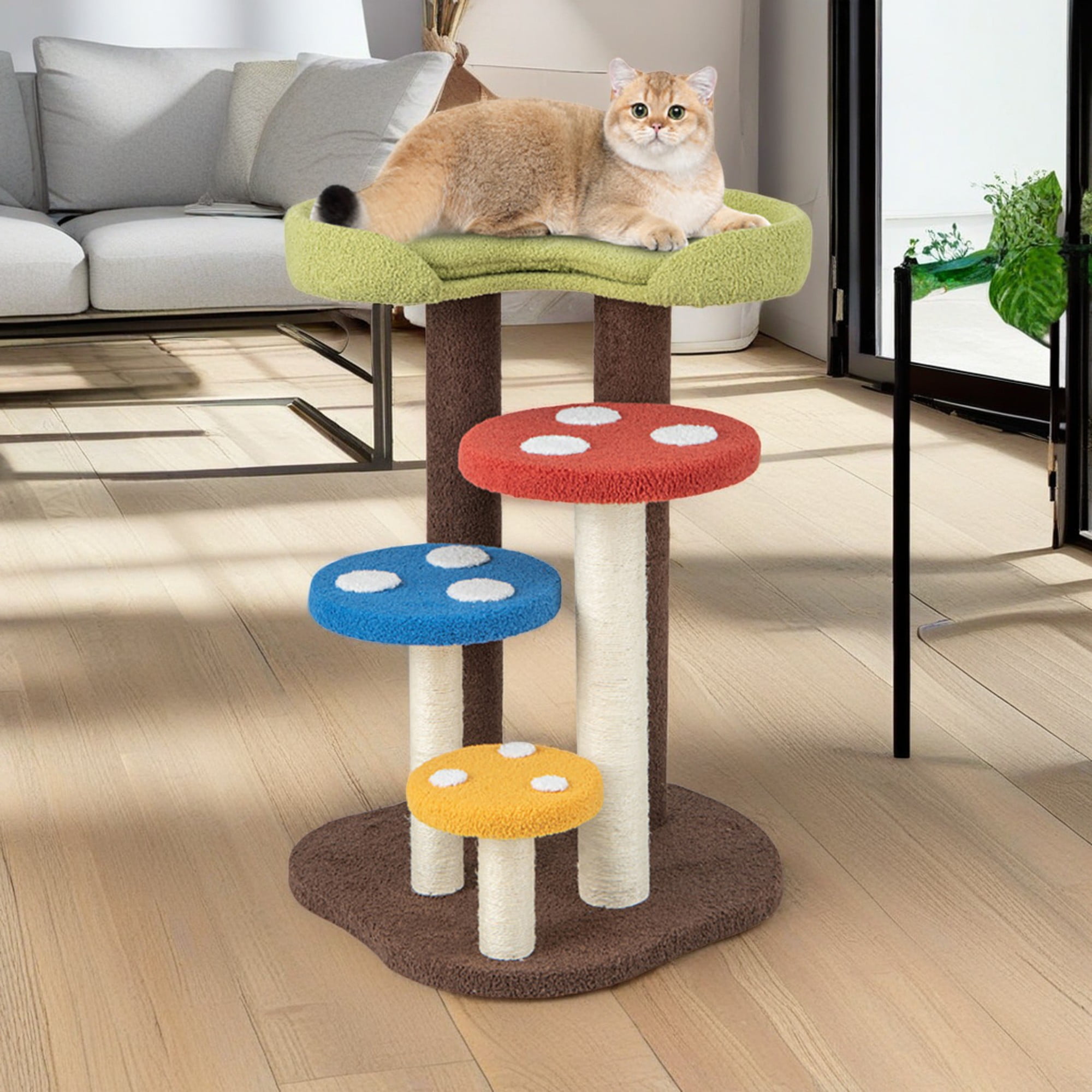 Pefilos 37" Cat Tree Tower with Sisal-Covered Scratching Post, 3-In-1 Mushroom Cat Condo with Padded Perch, for Small Spaces, Kittens, Multicolor Pefilos 37" Cat Tree Tower with Sisal-Covered Scratching Post, 3-In-1 Mushroom Cat Condo with Padded Perch, for Small Spaces, Kittens, Multicolor