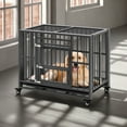 thumbnail image 1 of Pefilos 37" Foldable Heavy Duty Dog Cage, Metal Escape Proof Kennel, Chew-proof Dog Crates for Medium Dogs with Tray, Black, 1 of 7
