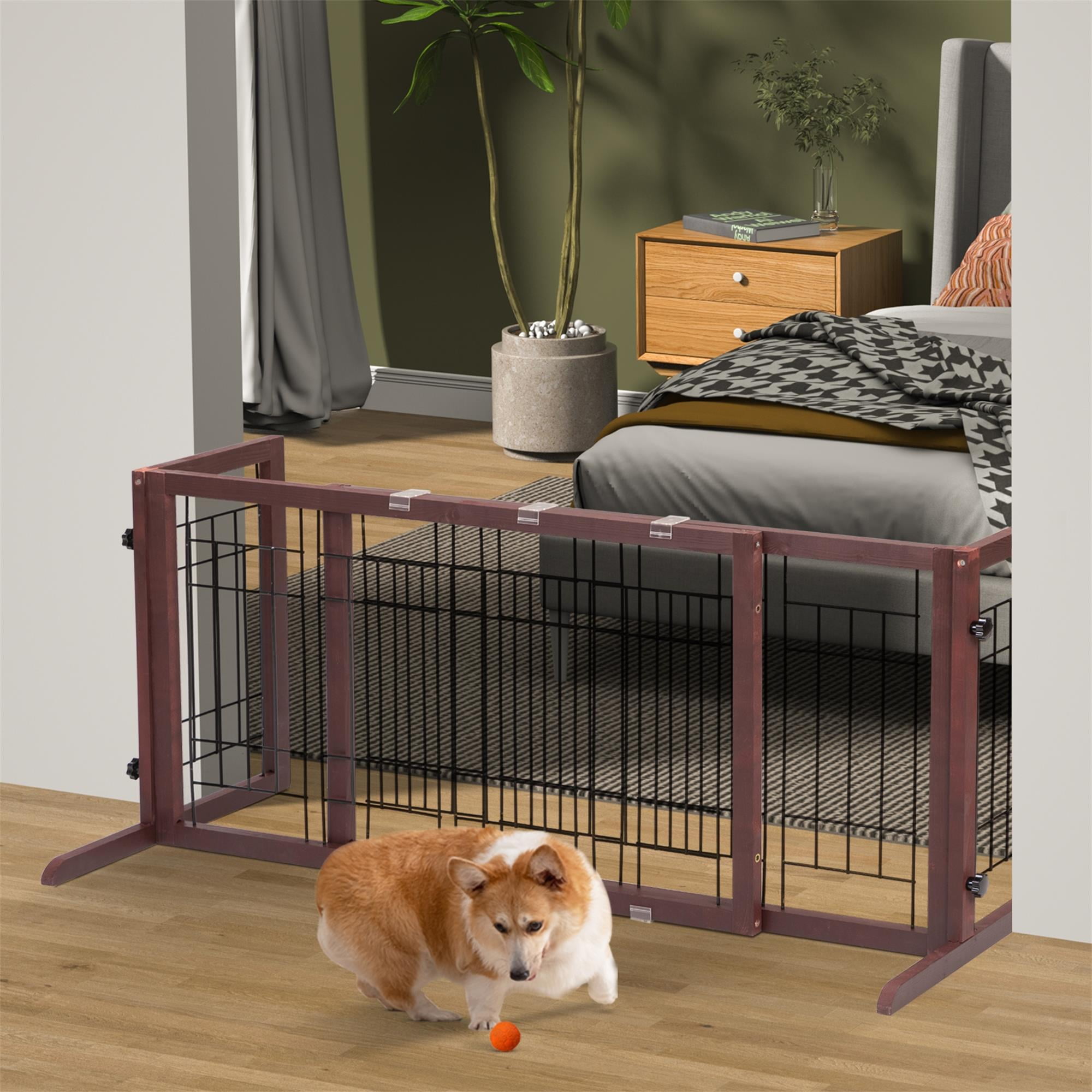 Pefilos 38"-71" Adjustable Wood Pet Gate for Dogs, Indoor Freestanding Dog Fence for Doorways, Stairs, Brown Pefilos 38"-71" Adjustable Wood Pet Gate for Dogs, Indoor Freestanding Dog Fence for Doorways, Stairs, Brown