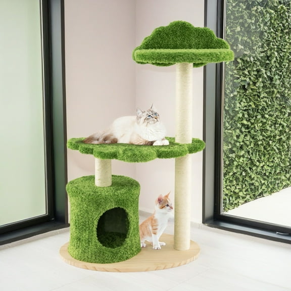 Pefilos 38" Cat Tree for Indoor Cats, Plush Cat Tower with Cat Condo and Fully Wrapped Sisal Cat Scratching Post for Kittens, Green