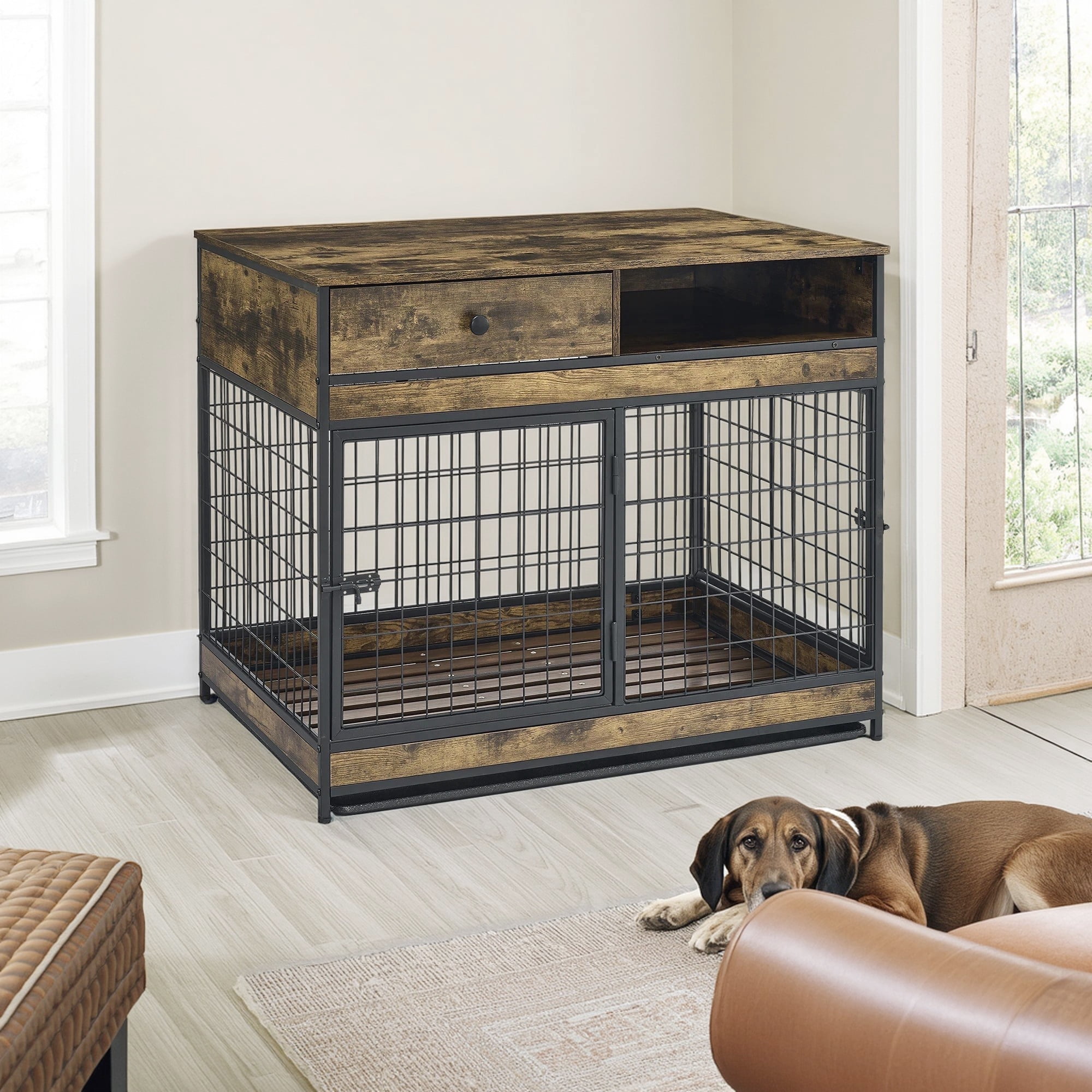 "Pefilos 43"" Wooden Dog Crate, Small Side Furniture style Storage, Pet ...