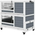 thumbnail image 1 of Pefilos 38" Outdoor Wooden Rabbit Hutch with Wheels, Trays and Feeding Trough, Outdoor Bunny Enclosure Guinea Pig Cage for Small Animals, Gray, 1 of 11