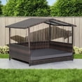 thumbnail image 1 of Pefilos 38" Pet Dog Bed Furniture with Provide Pet Mat, Outdoor PE Wicker Dog House for Cat and Dog with Waterproof Roof Kennel, Brown+Gray, 1 of 7