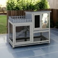 thumbnail image 1 of Pefilos 38" Wood Rabbit Hutch Rabbit Cage Bunny Hutch Large Bunny Cage Indoor Outdoor Two Story Guinea Pig Hamster Hutch Rabbit House Pet with No Leak Trays - 4 Casters Include Hen House, Gray, 1 of 12