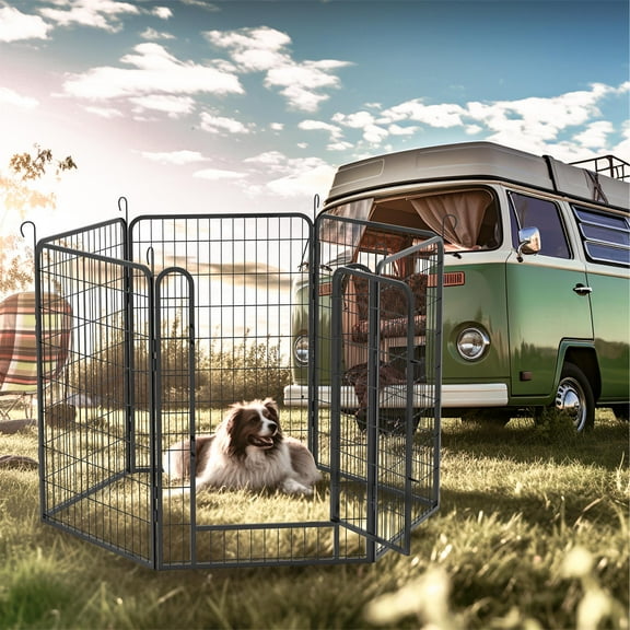 Pefilos 39.3"x27.5" Dog Playpen Outdoor 6-Panels Dog Pen Large Indoor Metal Puppy Pet Playpen for Small Dogs Run Fence, Black