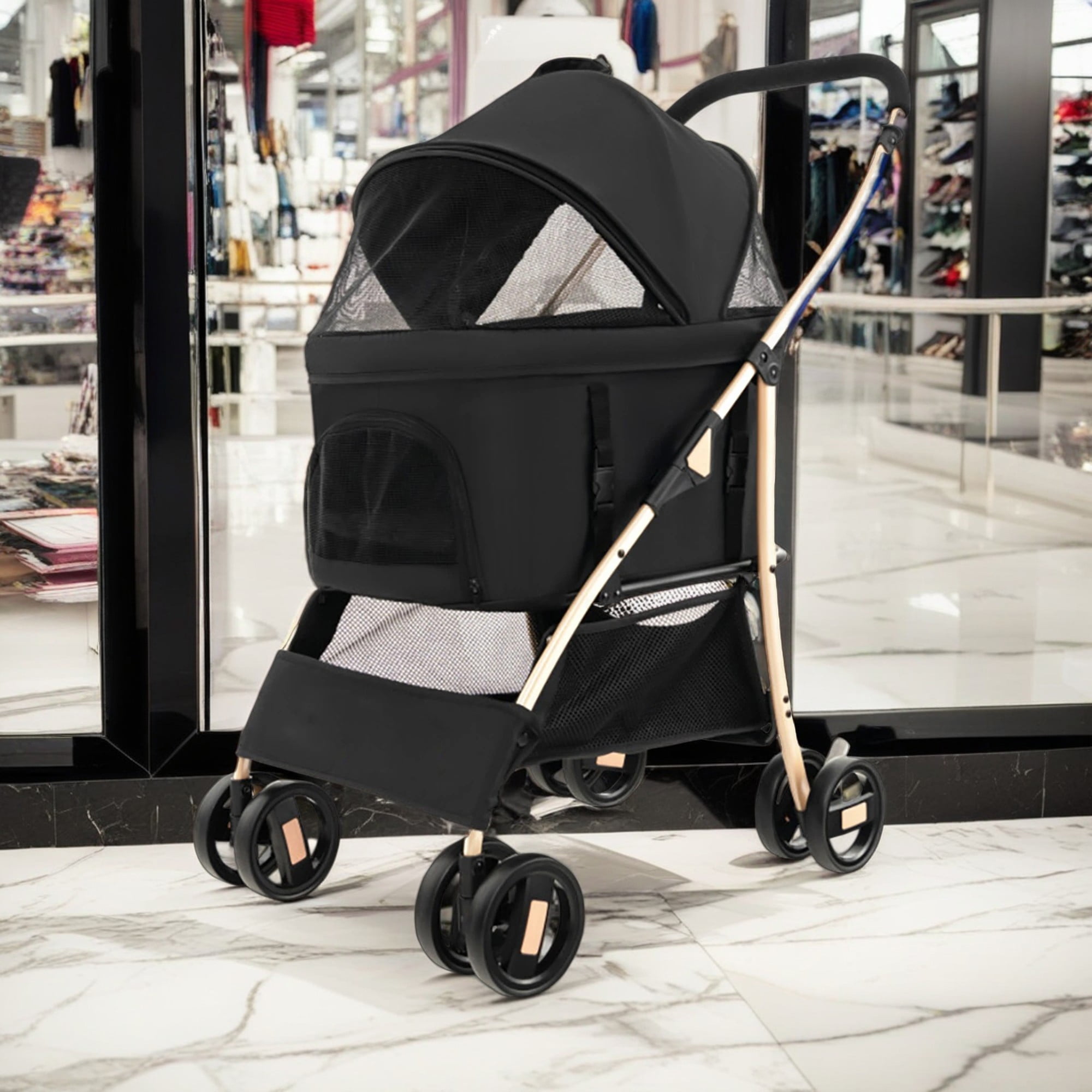 Pefilos 39" 4 Wheels Pet Stroller 3-In-1 Dog Cat Cage Jogger Stroller, Travel Folding Carrier Puppy Stroller with Removable Car Seat Carrier, Black Pefilos 39" 4 Wheels Pet Stroller 3-In-1 Dog Cat Cage Jogger Stroller, Travel Folding Carrier Puppy Stroller with Removable Car Seat Carrier, Black