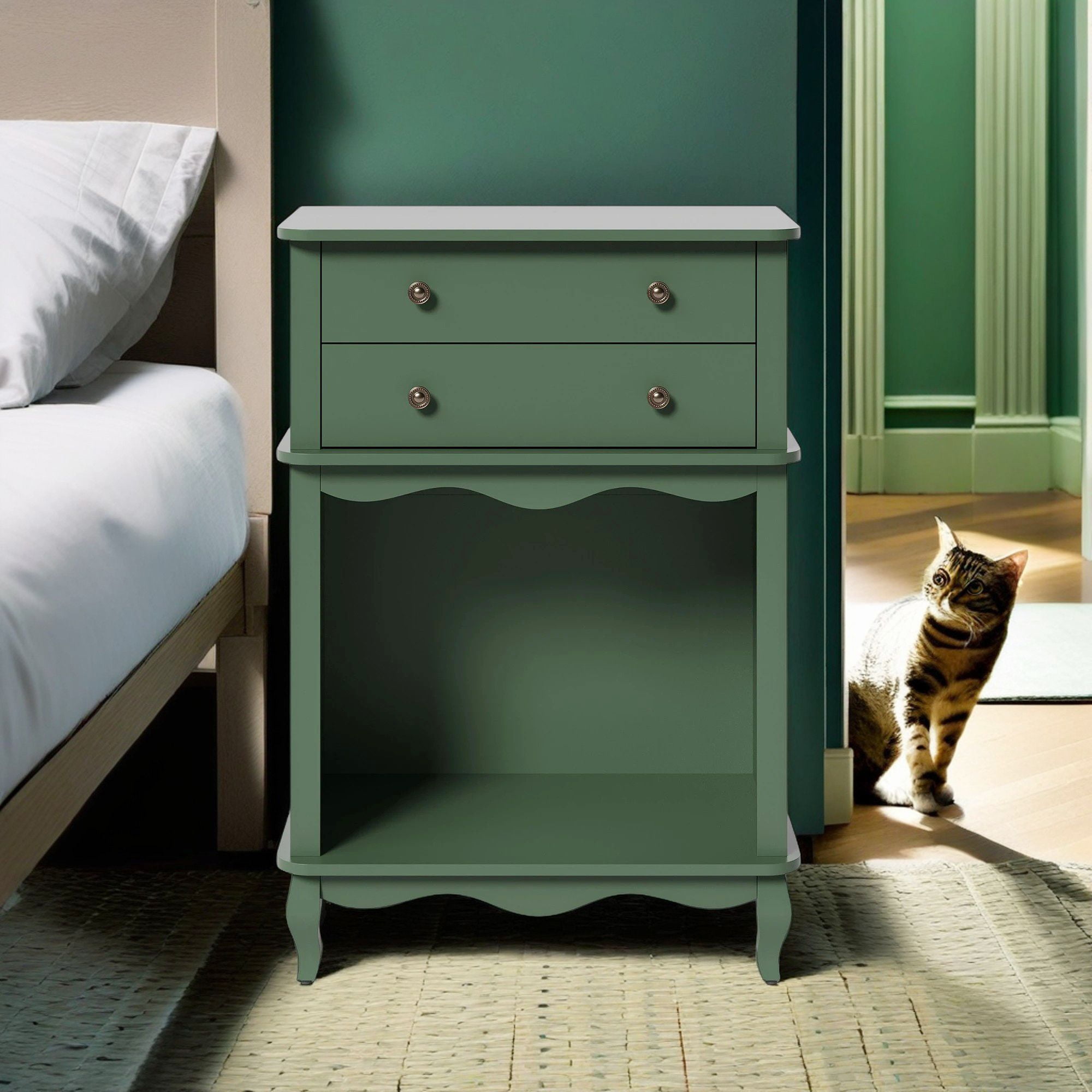 Pefilos 39" Cat Litter Box Enclosure with 2 Drawer, Cat Litter Box Furniture, Wooden Cat House Washroom, Modern Kitty Hideaway, Green Pefilos 39" Cat Litter Box Enclosure with 2 Drawer, Cat Litter Box Furniture, Wooden Cat House Washroom, Modern Kitty Hideaway, Green
