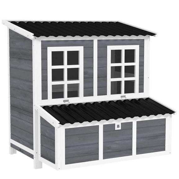 Pefilos 39" Large Chicken Coop Rabbit Hutch, Outdoor Wooden Poultry Cage Hen House with Nesting Box, Pull-Out Tray for Garden Backyard, Gray
