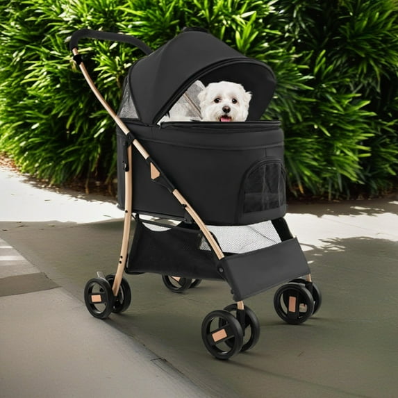 Pefilos 39" Pet Stroller 4 Wheels Dog Cat Stroller, 3-In-1 Carrier Jogger Travel Foldable Puppy Stroller with Removable Car Seat Carrier, Black