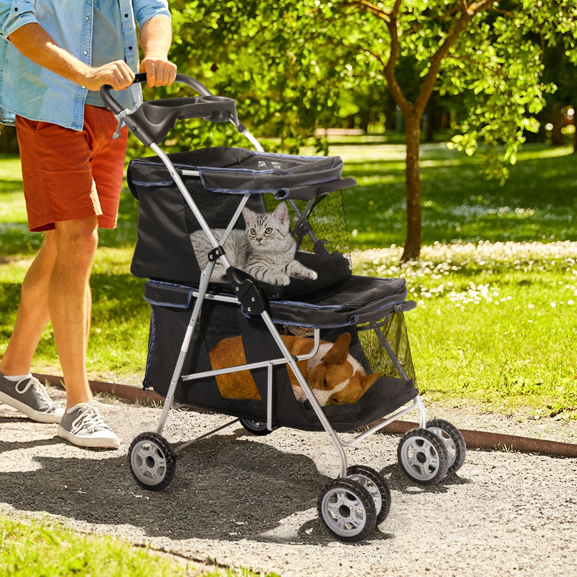 Pefilos 4 Wheels Dog Stroller Cat Pet Carriers Bag Jogger for Small Medium Dogs Cats Travel Camping Waterproof Folding Crate with Soft Pad, Black Pefilos 4 Wheels Dog Stroller Cat Pet Carriers Bag Jogger for Small Medium Dogs Cats Travel Camping Waterproof Folding Crate with Soft Pad, Black