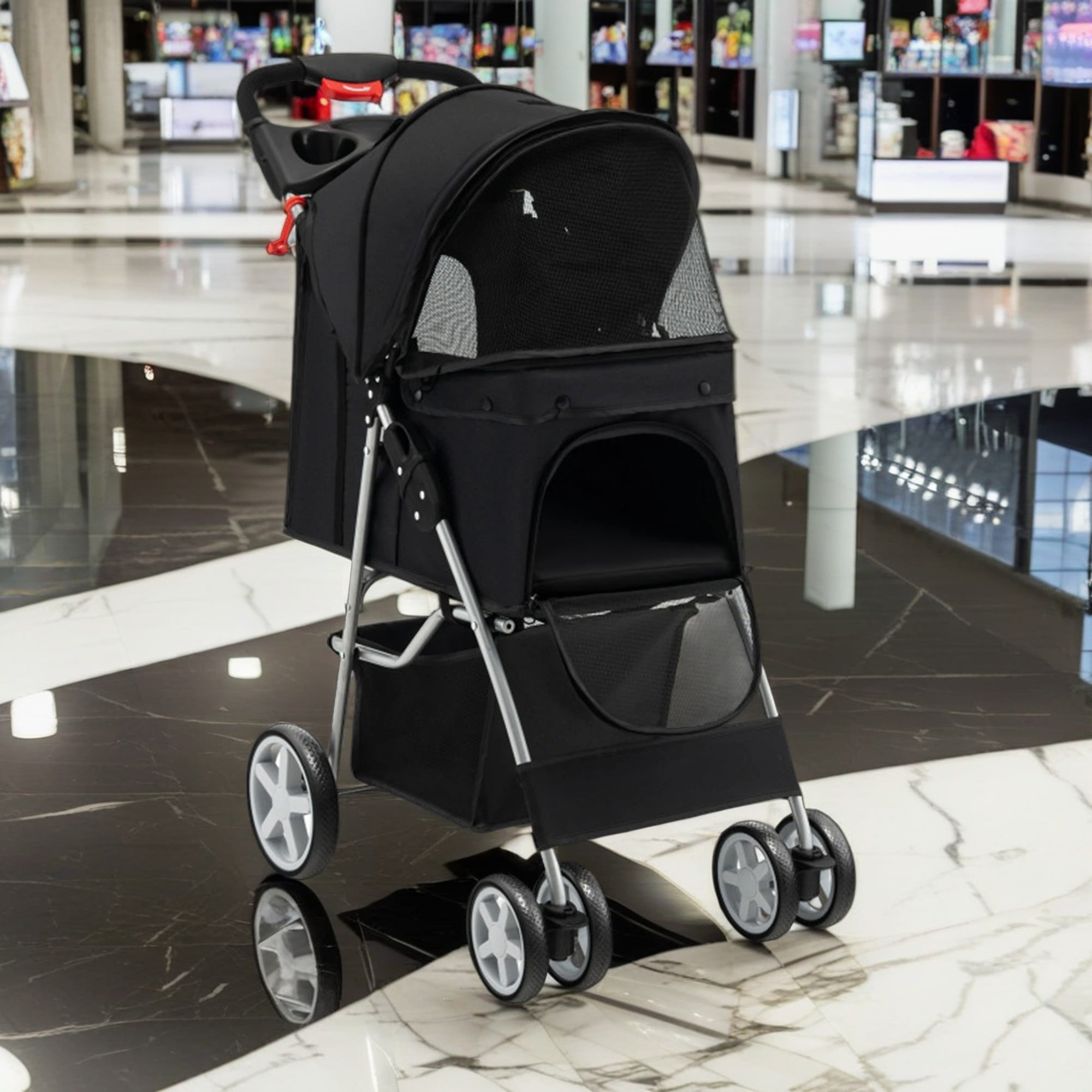 Pefilos 40" 4 Wheels Pet Stroller Dog Cat Cage Jogger Stroller for Medium Small Dogs Cats Travel Folding Carrier Puppy Stroller with Storage Basket and Adjustable Canopy, Black Pefilos 40" 4 Wheels Pet Stroller Dog Cat Cage Jogger Stroller for Medium Small Dogs Cats Travel Folding Carrier Puppy Stroller with Storage Basket and Adjustable Canopy, Black
