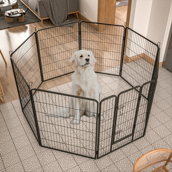 Pefilos 40" 8 Panel Foldable Metal Puppy Playpen for Small Dogs, Heavy Duty Pet Exercise Pen for Dogs, Yard Play Pen for Puppy, Black