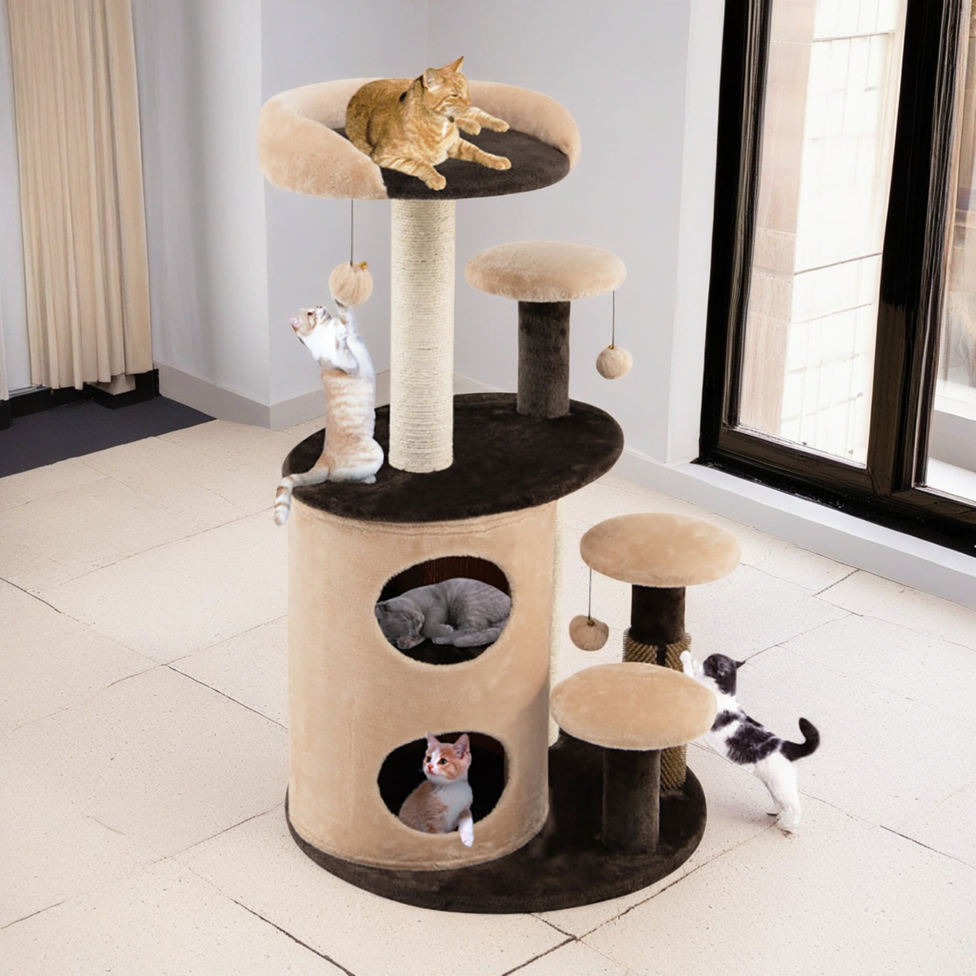 Pefilos 40" Cat Tree Tower, Multi-Level Activity Cat Tree House with 2-Tier Cat-Hole Condo, Perch and Hanging Ball, Brown Pefilos 40" Cat Tree Tower, Multi-Level Activity Cat Tree House with 2-Tier Cat-Hole Condo, Perch and Hanging Ball, Brown