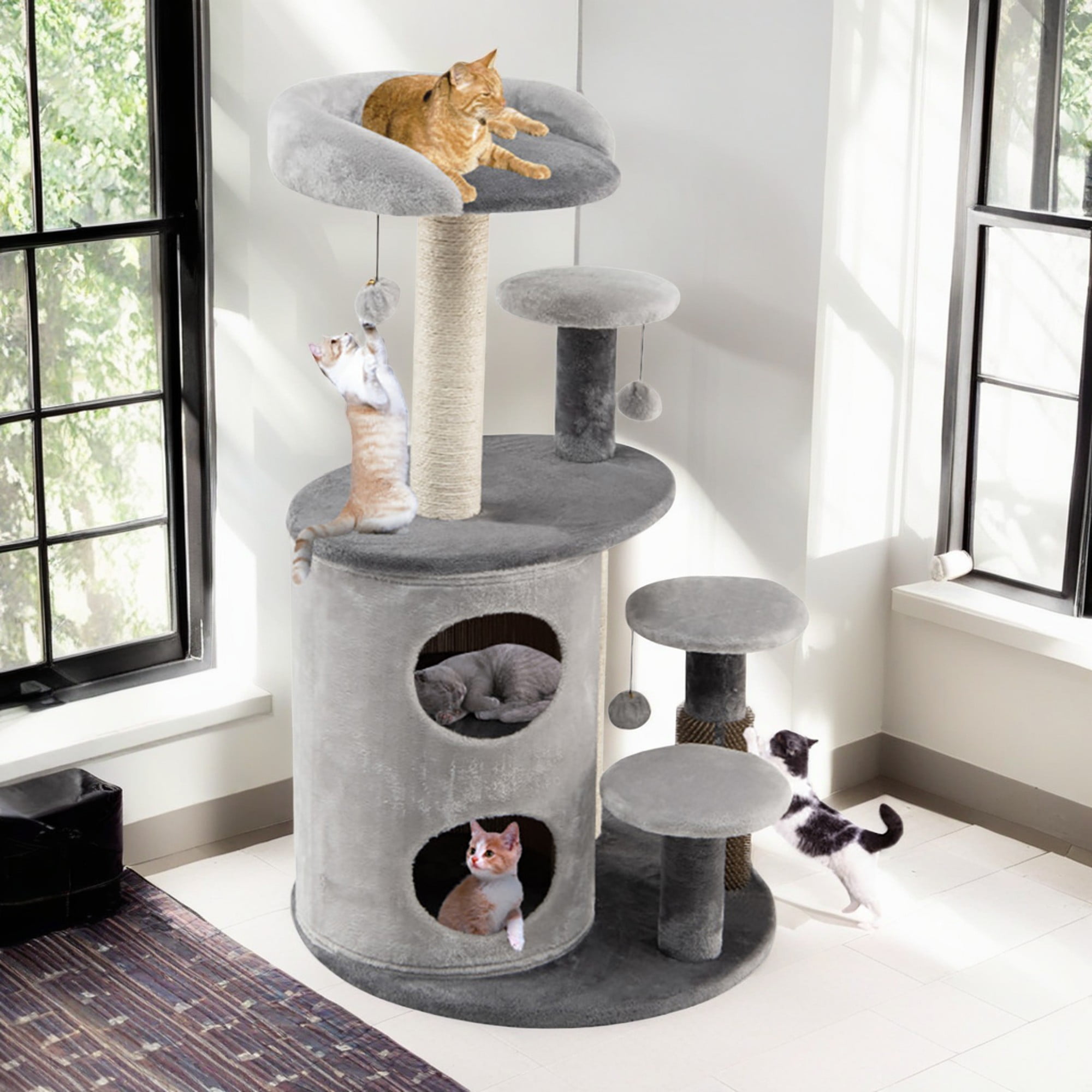 Pefilos 40" Cat Tree Tower, Multi-Level Activity Cat Tree House with 2-Tier Cat-Hole Condo, Perch and Hanging Ball, Gray Pefilos 40" Cat Tree Tower, Multi-Level Activity Cat Tree House with 2-Tier Cat-Hole Condo, Perch and Hanging Ball, Gray