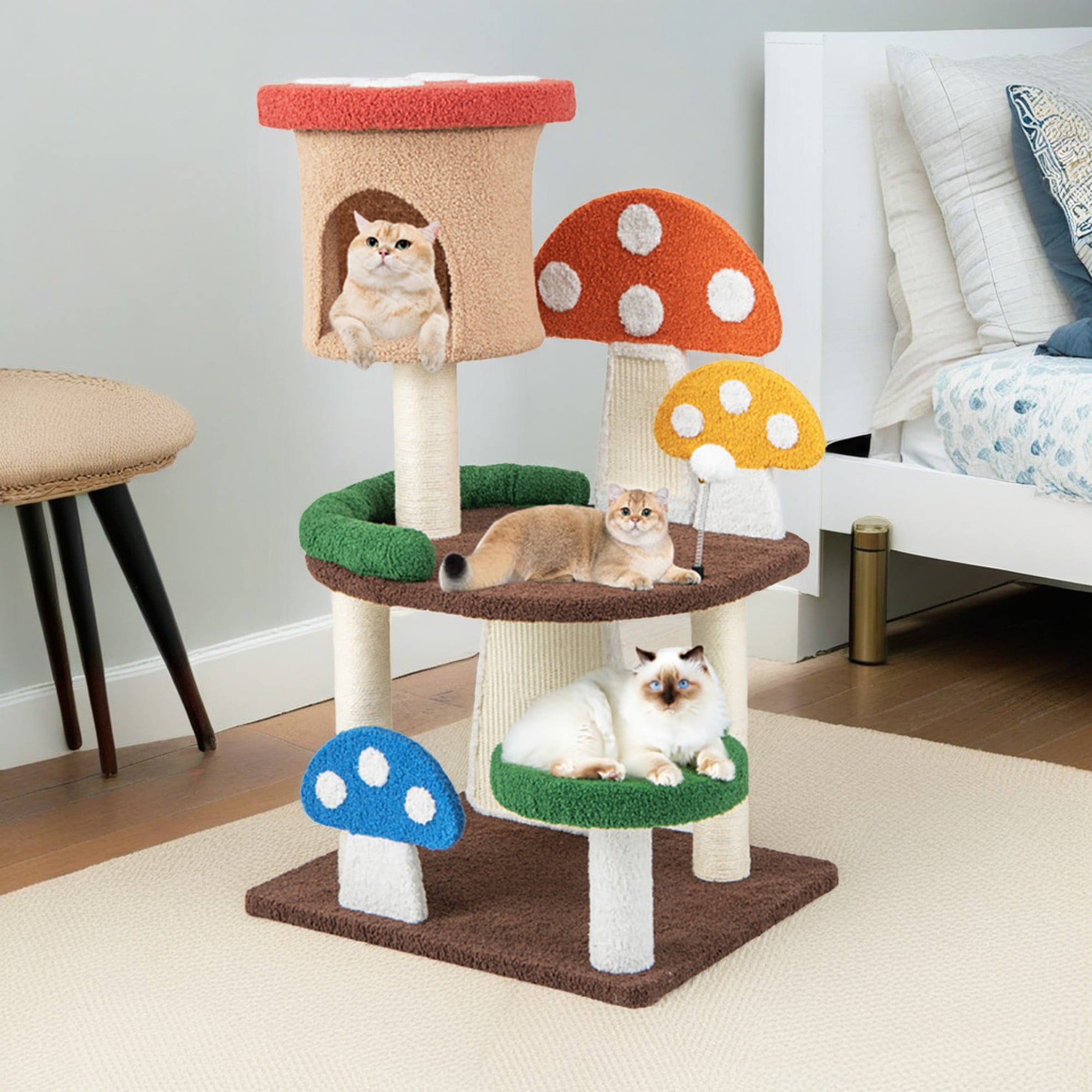Pefilos 40" Cat Tree Tower with Sisal-Covered Scratching Post, 4-In-1 Mushroom Cat Condo with Padded Perch, for Small Spaces, Kittens, Multicolor Pefilos 40" Cat Tree Tower with Sisal-Covered Scratching Post, 4-In-1 Mushroom Cat Condo with Padded Perch, for Small Spaces, Kittens, Multicolor