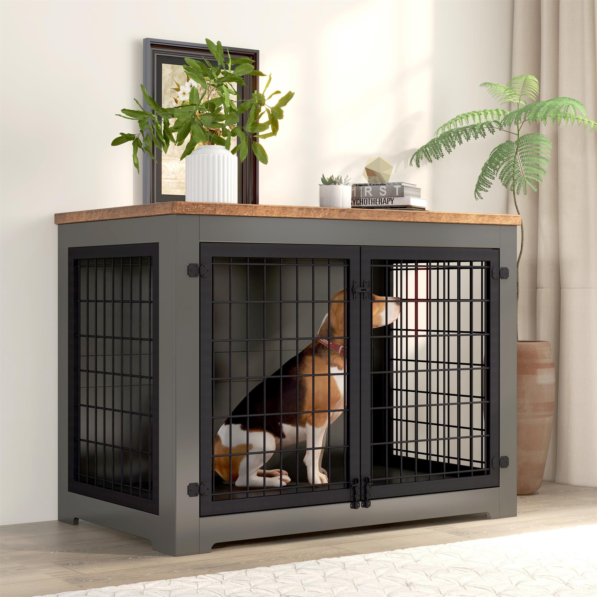 Pefilos 40" Dog Crate Furniture for Small Dogs with Door Lock and Double Doors, Wood Iron Fence Dog Cage for Indoor, Black Pefilos 40" Dog Crate Furniture for Small Dogs with Door Lock and Double Doors, Wood Iron Fence Dog Cage for Indoor, Black