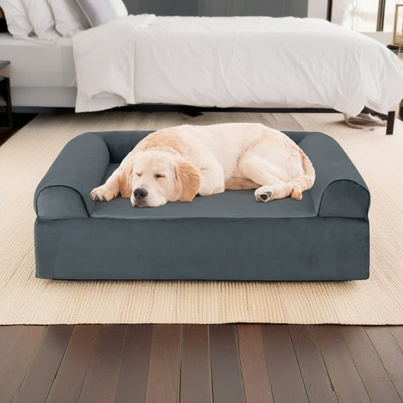 Pefilos 40" Dog Sofa Bed for Small Pets with Headrest, Pet Furniture Cat Couch, Memory Foam Orthopedic Dog Bed, Gray