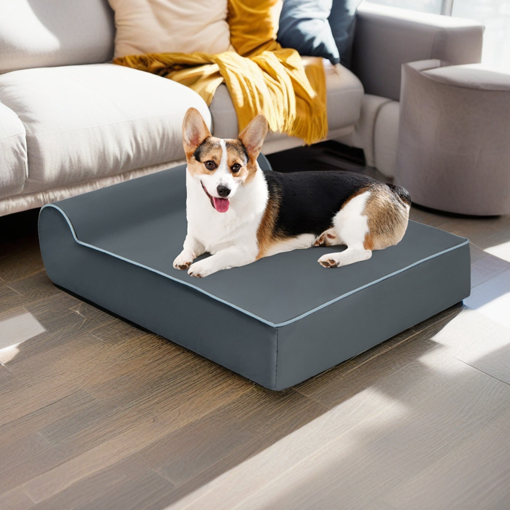 Pefilos 40" Dog Sofa Bed for Small Pets with Headrest, Pet Furniture Cat Couch, Removable Washable Cover Orthopedic Dog Bed, Gray