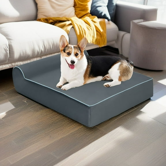 Pefilos 40" Dog Sofa Bed for Small Pets with Headrest, Pet Furniture Cat Couch, Removable Washable Cover Orthopedic Dog Bed, Gray