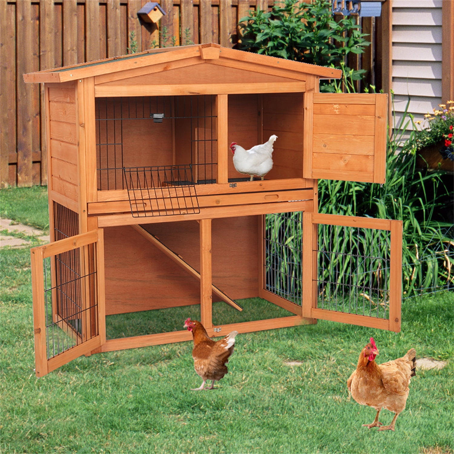 Pefilos 40 Inch Wooden Rabbit Hutch Triangle Roof Waterproof Bunny House A-Frame Pet Cage Wood Small House Poultry Cage, Orange Pefilos 40 Inch Wooden Rabbit Hutch Triangle Roof Waterproof Bunny House A-Frame Pet Cage Wood Small House Poultry Cage, Orange