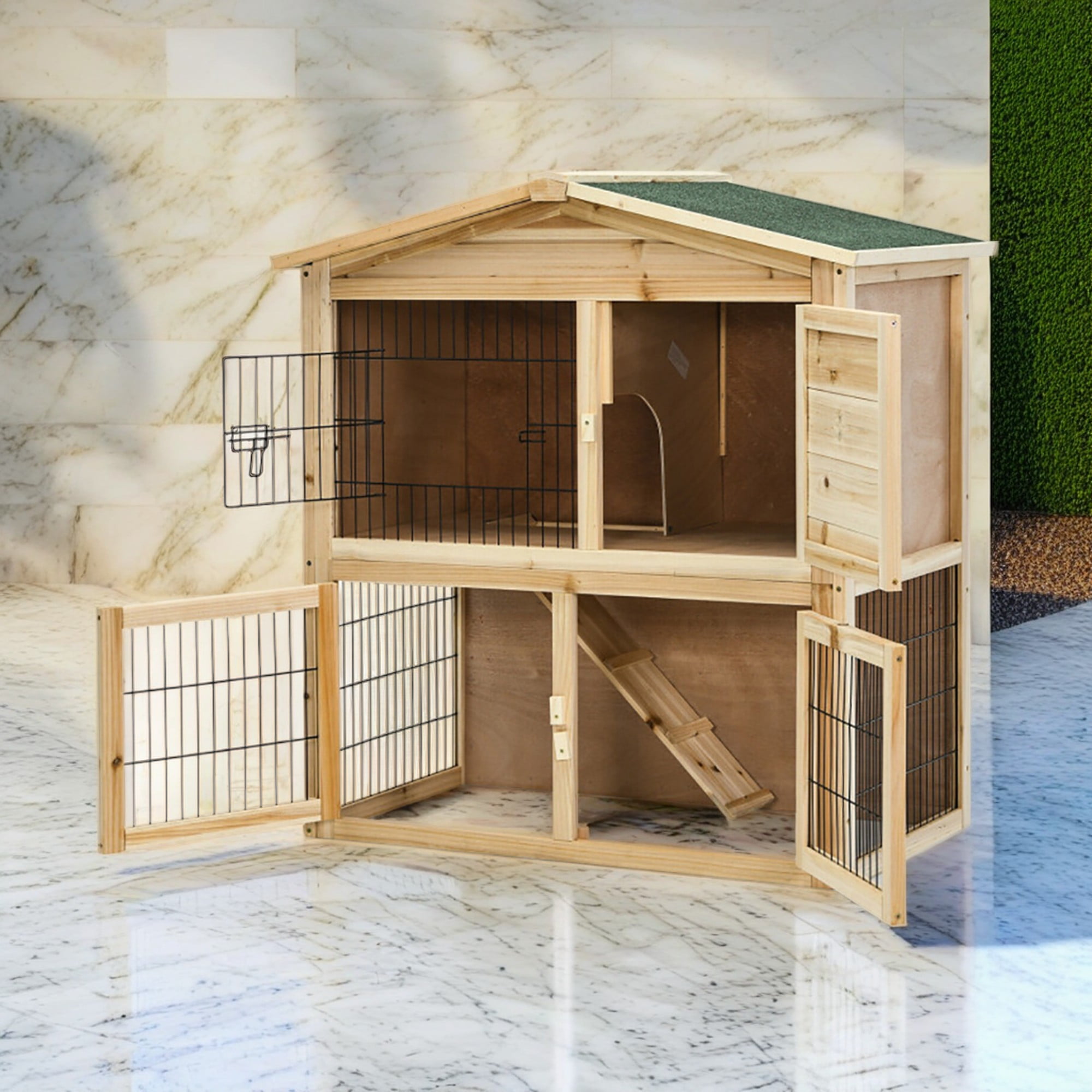 Pefilos 40" Indoor Rabbit Hutch with Run, 2-Story Chicken Coops with Ramp, Pull-Out Tray, Outdoor Bunny Cage for Rabbits or Guinea Pigs, Beige Pefilos 40" Indoor Rabbit Hutch with Run, 2-Story Chicken Coops with Ramp, Pull-Out Tray, Outdoor Bunny Cage for Rabbits or Guinea Pigs, Beige