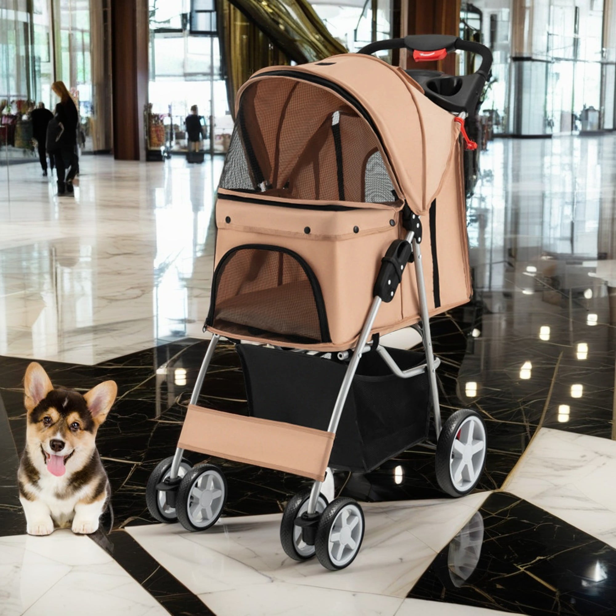 Pefilos 40" Pet Stroller 4 Wheels Dog Cat Stroller for Small Medium Dog Cats Carrier Jogger Travel Foldable Puppy Stroller with Storage Basket and Adjustable Canopy, Beige Pefilos 40" Pet Stroller 4 Wheels Dog Cat Stroller for Small Medium Dog Cats Carrier Jogger Travel Foldable Puppy Stroller with Storage Basket and Adjustable Canopy, Beige