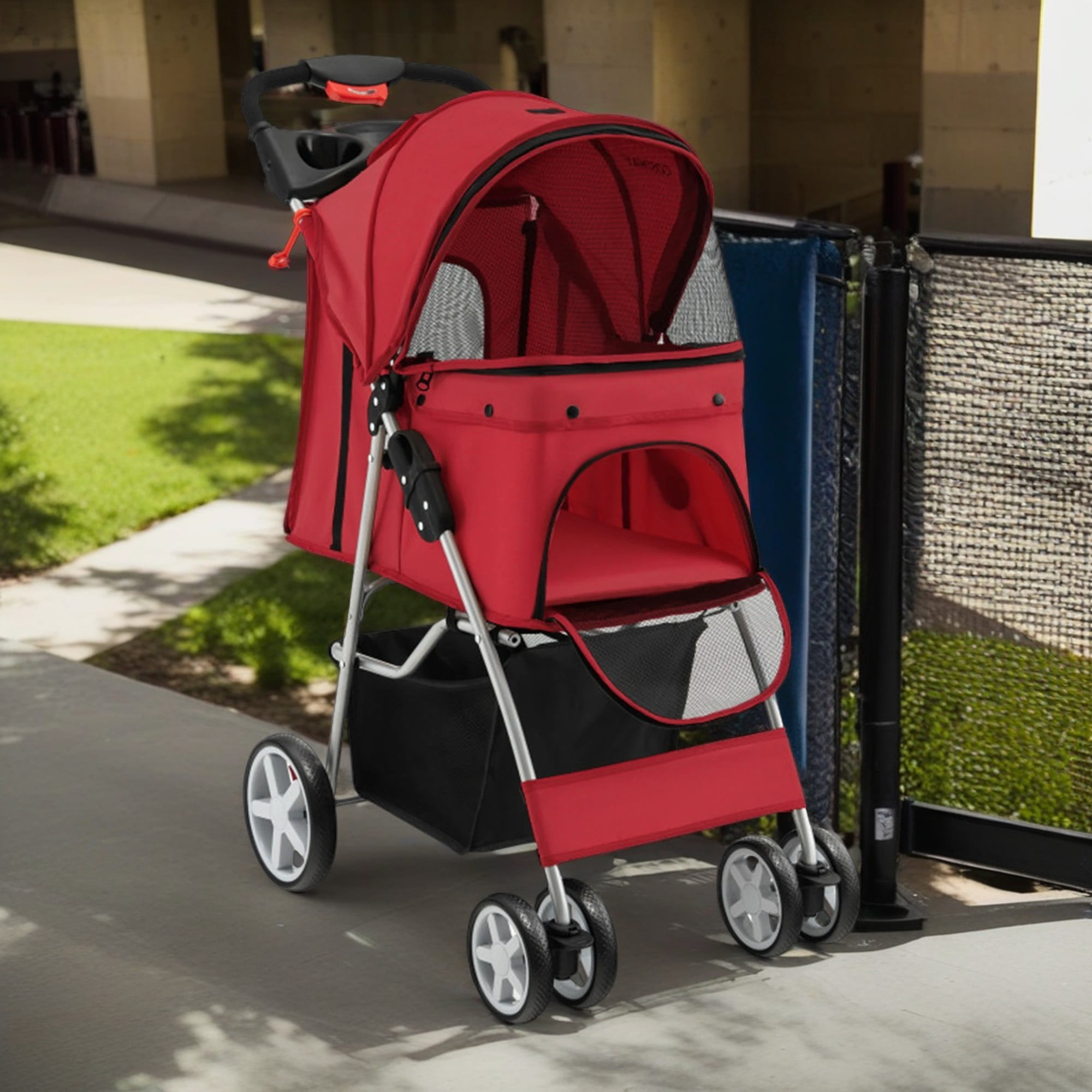 Pefilos 40" Pet Stroller 4 Wheels Dog Cat Stroller for Small Medium Dog Cats Carrier Jogger Travel Foldable Puppy Stroller with Storage Basket and Adjustable Canopy, Red Pefilos 40" Pet Stroller 4 Wheels Dog Cat Stroller for Small Medium Dog Cats Carrier Jogger Travel Foldable Puppy Stroller with Storage Basket and Adjustable Canopy, Red