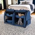 thumbnail image 1 of Pefilos 40" Soft-Sided Portable Dual Compartment Pet Carrier, Cat Carrier Condo with 2 Removable Hammocks, Blue, 1 of 9