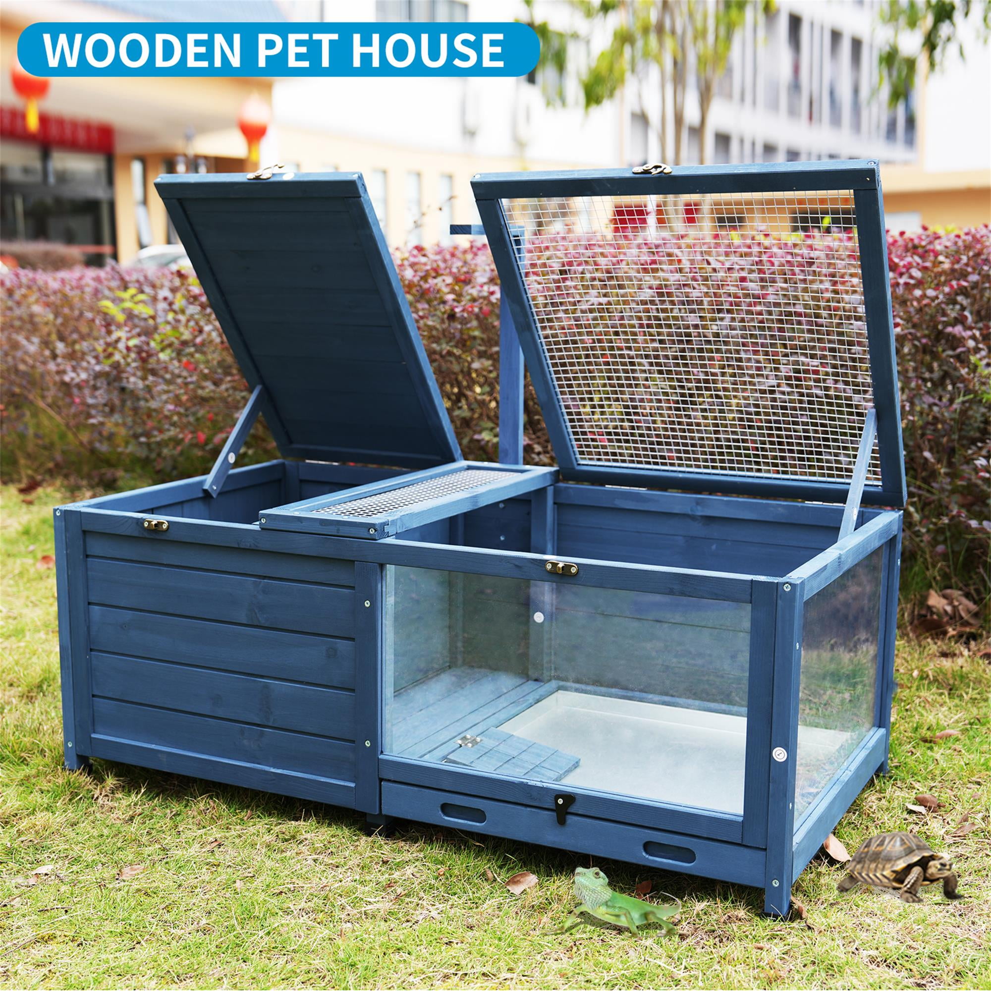 Pefilos 40" Wood Tortoise House with Removable Waterproof Tray, Guinea Pig House for Indoor, Leak Proof Design Tortoise Habitat, Blue Pefilos 40" Wood Tortoise House with Removable Waterproof Tray, Guinea Pig House for Indoor, Leak Proof Design Tortoise Habitat, Blue