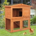 thumbnail image 1 of Pefilos 40" Wooden Pet Rabbit Hutch Triangle Roof Waterproof Bunny House Small Poultry Cage, Orange, 1 of 17