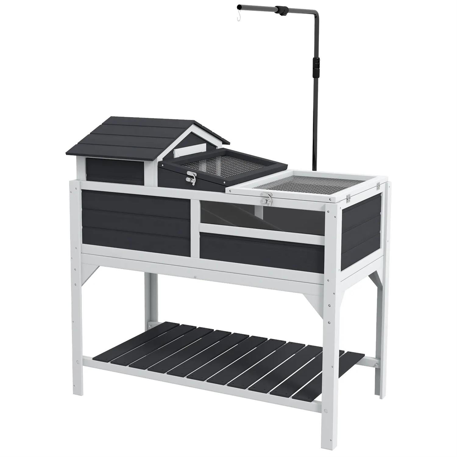 Pefilos 40" Wooden Tortoise House, Large Tortoise Habitat Cage with Adjustable Lamp Holder, Indoor Outdoor Turtle Habitat Enclosure, Gray