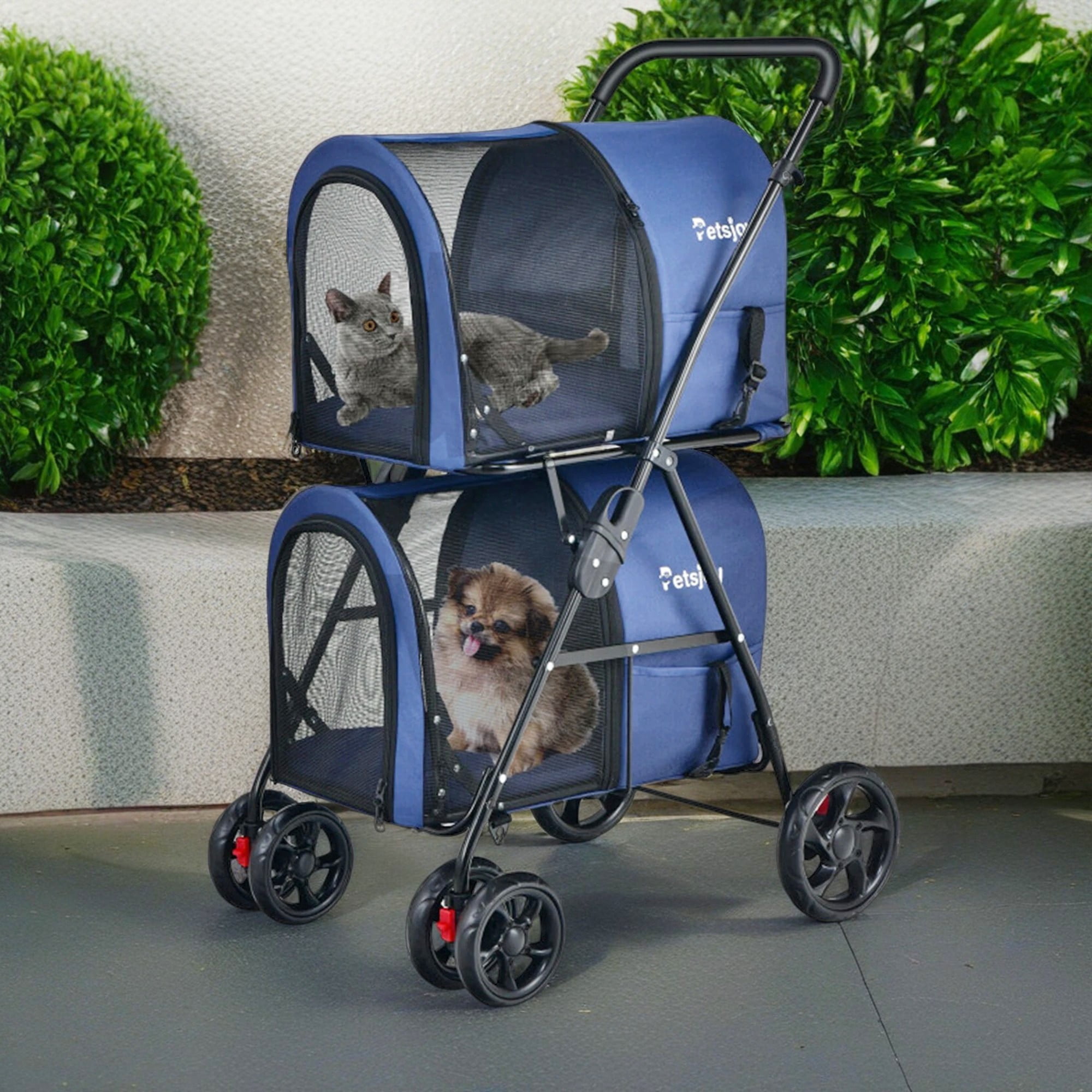Pefilos 41" Double Pet Stroller 4 Wheels Dog Cat Stroller, Carrier Jogger Travel Foldable Puppy Stroller with Detachable Carriers and Travel Carriage, Blue Pefilos 41" Double Pet Stroller 4 Wheels Dog Cat Stroller, Carrier Jogger Travel Foldable Puppy Stroller with Detachable Carriers and Travel Carriage, Blue