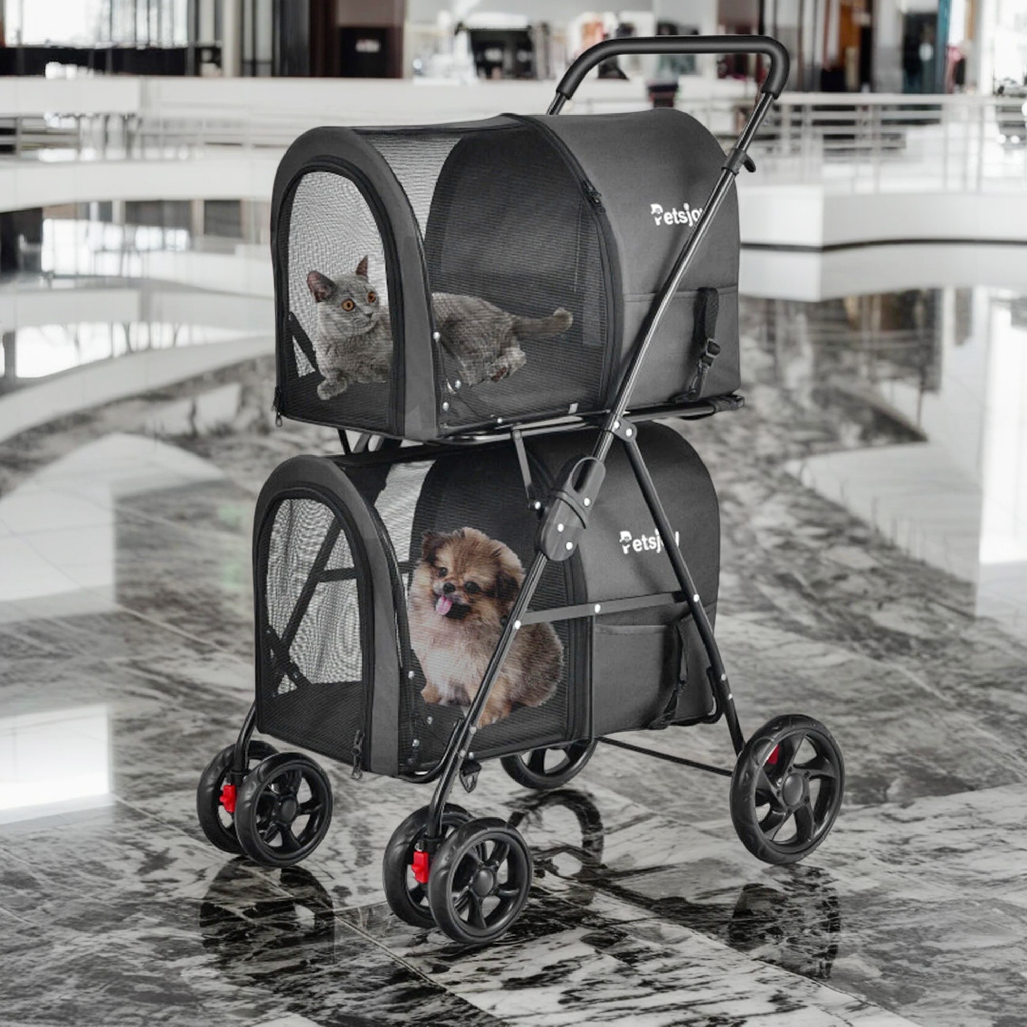 Pefilos 41" Double Pet Stroller Dog Cat Cage Jogger Stroller, 4-in-1 Travel Foldable Carrier Puppy Stroller with Detachable Carriers and Travel Carriage, Black Pefilos 41" Double Pet Stroller Dog Cat Cage Jogger Stroller, 4-in-1 Travel Foldable Carrier Puppy Stroller with Detachable Carriers and Travel Carriage, Black