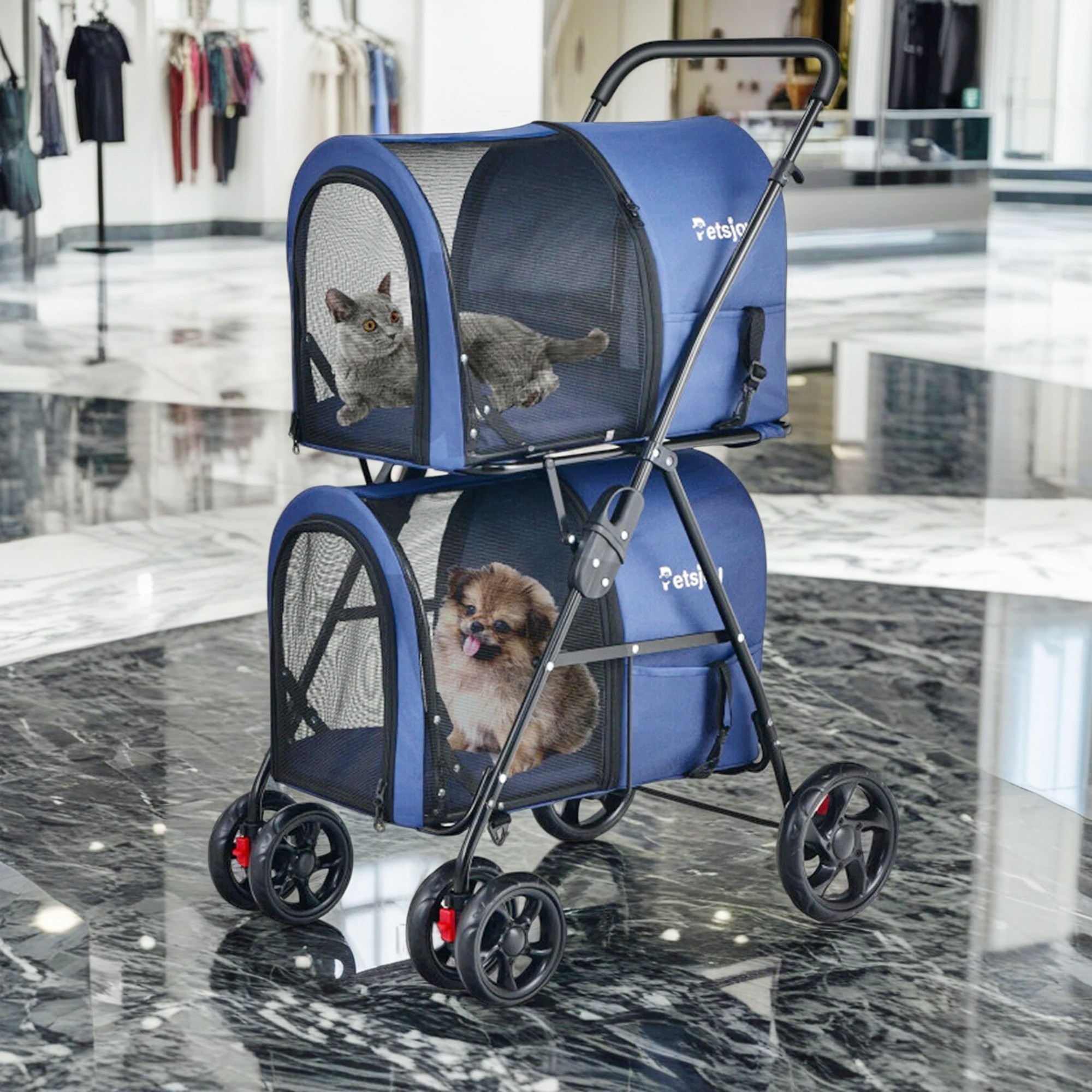 Pefilos 41" Double Pet Stroller Dog Cat Cage Jogger Stroller, 4-in-1 Travel Foldable Carrier Puppy Stroller with Detachable Carriers and Travel Carriage, Blue Pefilos 41" Double Pet Stroller Dog Cat Cage Jogger Stroller, 4-in-1 Travel Foldable Carrier Puppy Stroller with Detachable Carriers and Travel Carriage, Blue