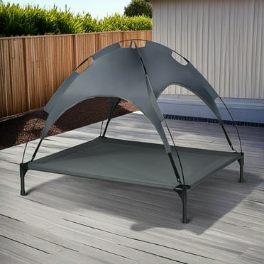 Pefilos 41" Elevated Dog Bed with Canopy, Outdoor Dog Cot with Removable Canopy Shade Tent, Portable Raised Pet Cot Cooling Bed for Dogs and Cats, Gray