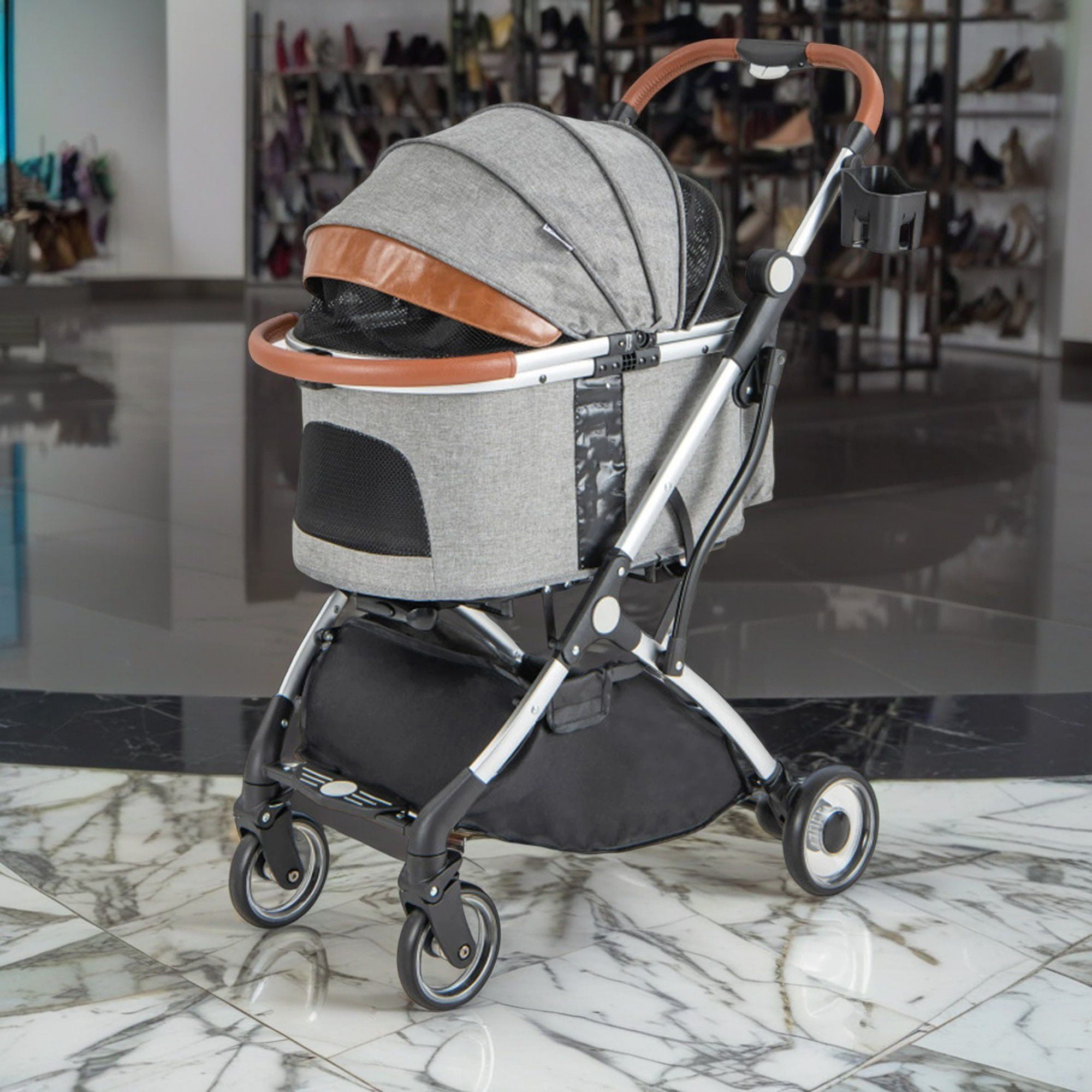 Pefilos 41" Pet Stroller 4 Wheels Dog Cat Stroller, Carrier Jogger Travel Foldable Puppy Stroller with Removable Waterproof Cover, Gray Pefilos 41" Pet Stroller 4 Wheels Dog Cat Stroller, Carrier Jogger Travel Foldable Puppy Stroller with Removable Waterproof Cover, Gray