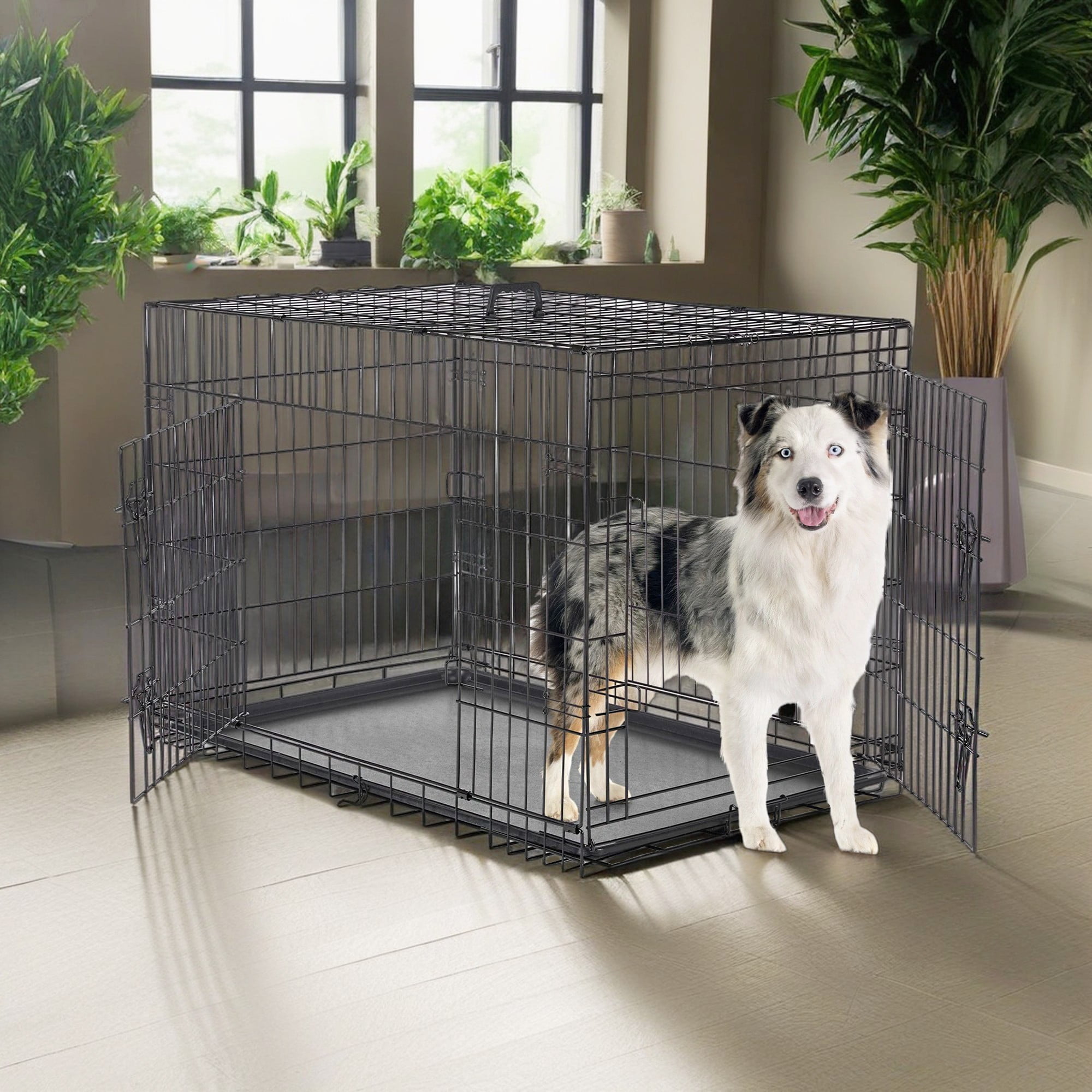 Pefilos 42" Dog Crates for Large Dogs Folding Mental Wire Pet Cage Outdoor and Indoor Dog Kennels with Double-Door, Divider Panel, Removable Tray, Black Pefilos 42" Dog Crates for Large Dogs Folding Mental Wire Pet Cage Outdoor and Indoor Dog Kennels with Double-Door, Divider Panel, Removable Tray, Black