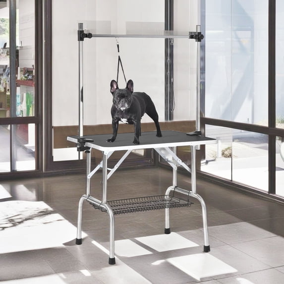 Pefilos 42" Dog Grooming Table for Large Medium Dogs and Cat Professional Portable Trimming Table with Arm/Noose/Mesh Tray Pet Grooming Table, Black