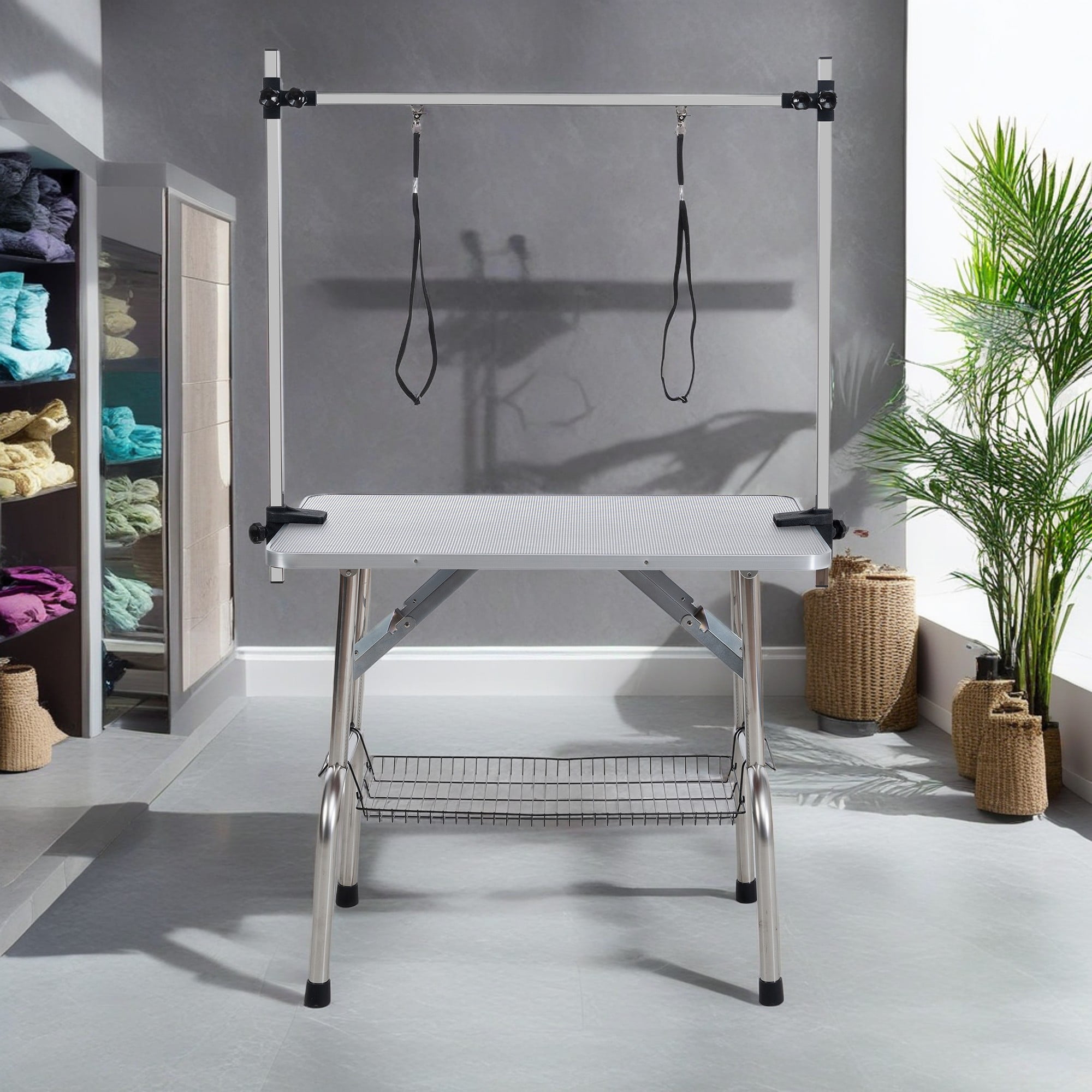 Pefilos 42" Dog Pet Grooming Table, Adjustable Arm Foldable Non-Slip Top, Rust-Proof, Waterproof, Warp-Free Trimming Table for Pets, Gray Pefilos 42" Dog Pet Grooming Table, Adjustable Arm Foldable Non-Slip Top, Rust-Proof, Waterproof, Warp-Free Trimming Table for Pets, Gray